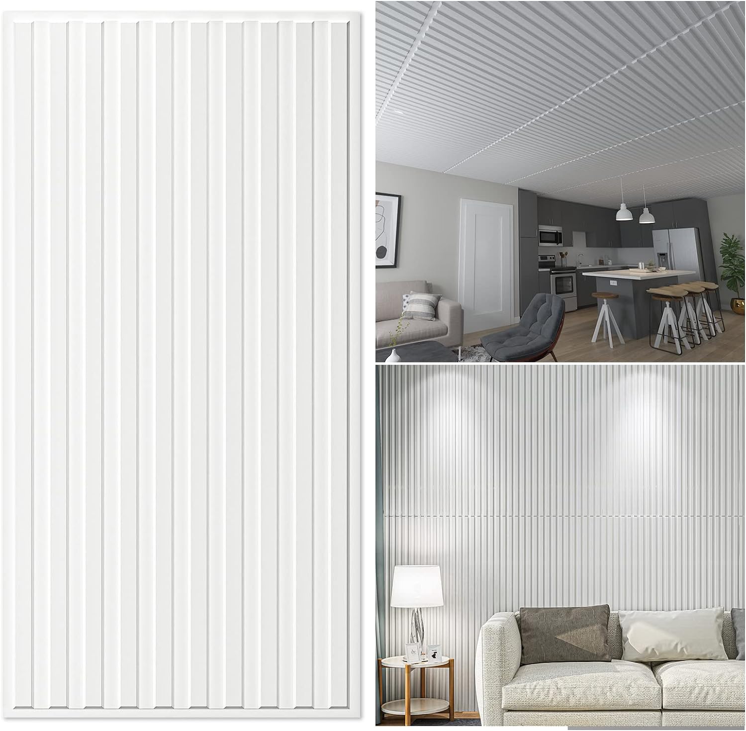 Art3d 12 Pack 2ft x 4ft Drop Ceiling Tiles in White, Slat Design 3D Wall Panels for Interior Wall Decor 24in x 48in