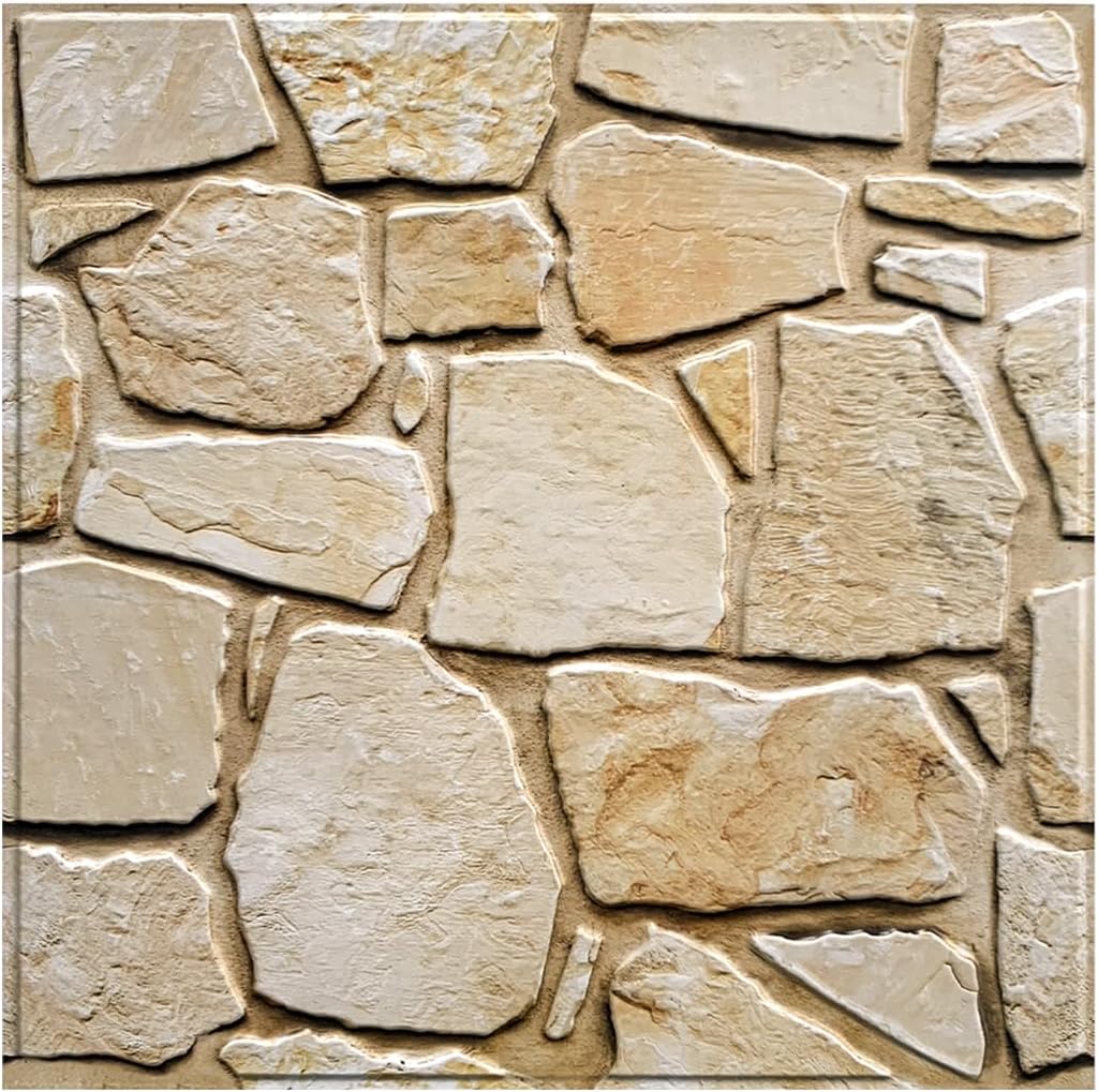 10 Pcs Fieldstone 3D Wall Panels Peel and Stick Wall Tiles -11.8x11.8, Ultra-Light & Thin PVC Faux Stone Textured Wall Panels for Interior Wall Decor Fireplace,Living Room, Matt