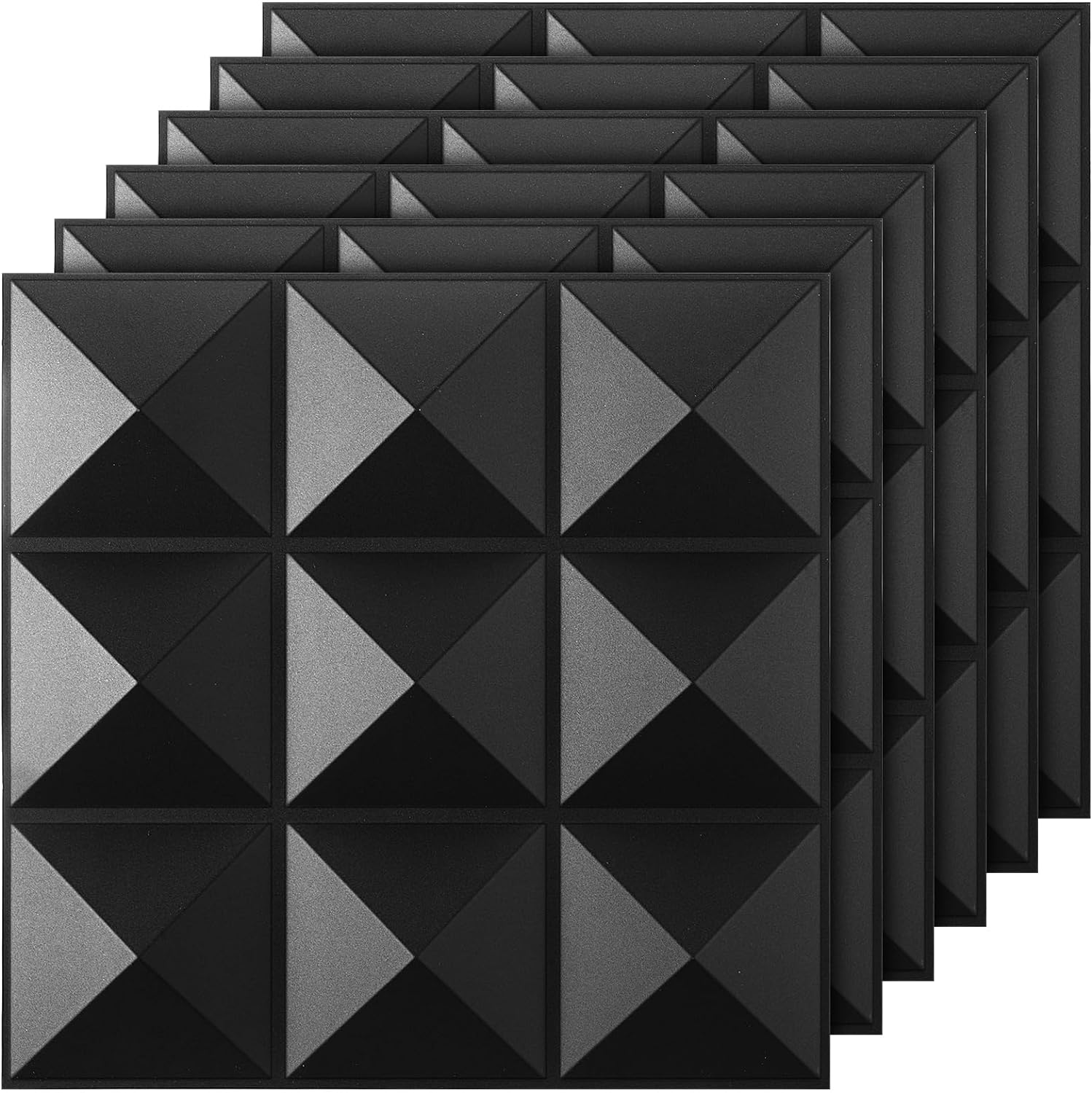 50 Pcs 3D Wall Panel PVC Textured Wall Panels Decorative 12 x 12 Inches Wall Tiles for Living Room Lobby Bedroom Office Hotel Interior Wall Decor Ceiling Bathroom (Matte Black)