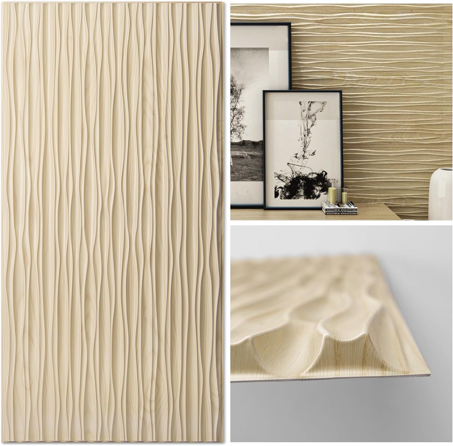 Art3d Maple Large PVC 3D Wall Panels for Interior Wall Dcor, Drop Ceiling Tile 2x4, 3D Textured Wavy Wall Panels Decorative, Pack of 6 Tiles(47.223.6)