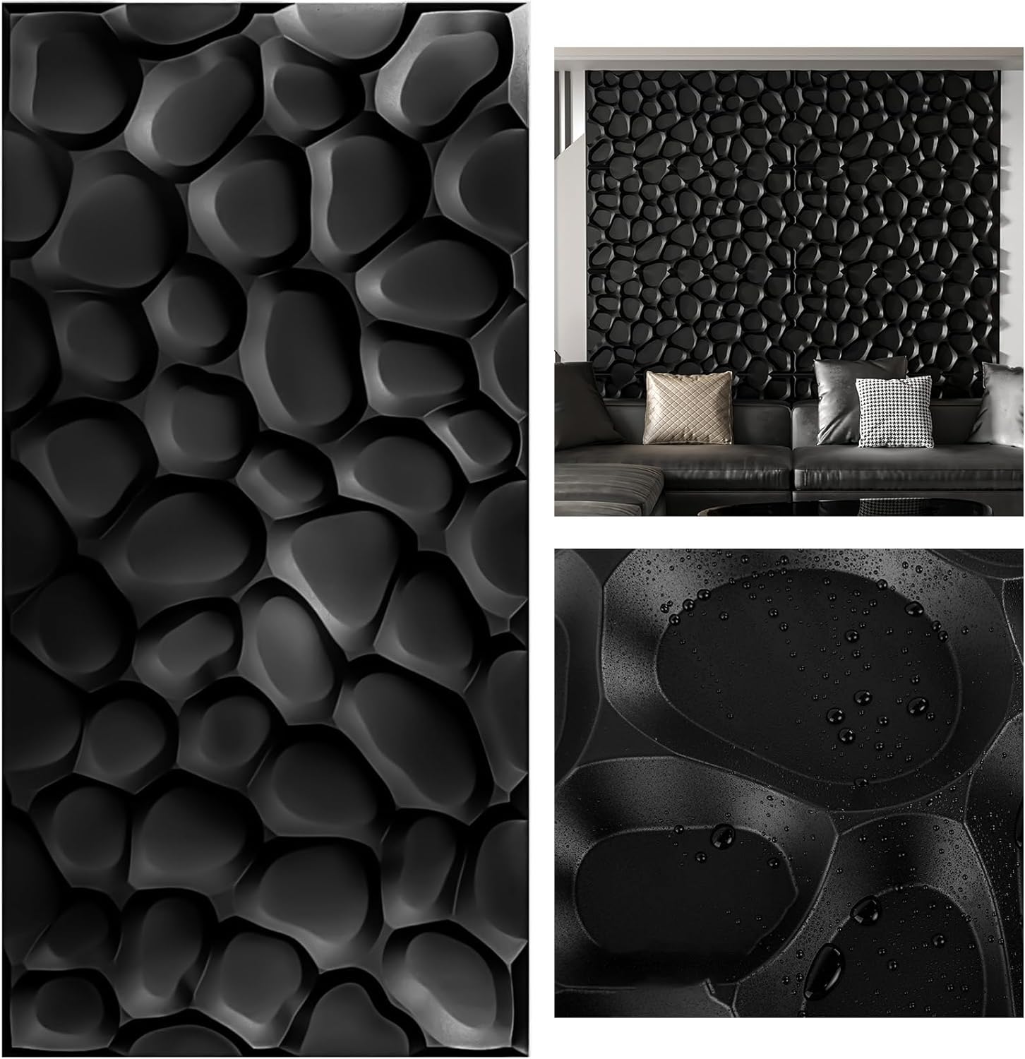 Art3d Large PVC 3D Wall Panel Sandpits in Black with Coverage 46.2 Sq.Ft, 6-Sheet 23.6 x 47.2inches