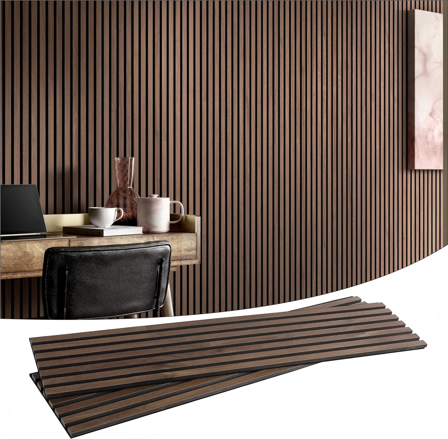 47 Inch Wood Slat Acoustic Panels for Stylish Decor and Noise Reduction, 3D Fluted Panel for Wall, Interior Design 3D Wood Wall Panels Use for Soundproof Paneling, Brown Oak