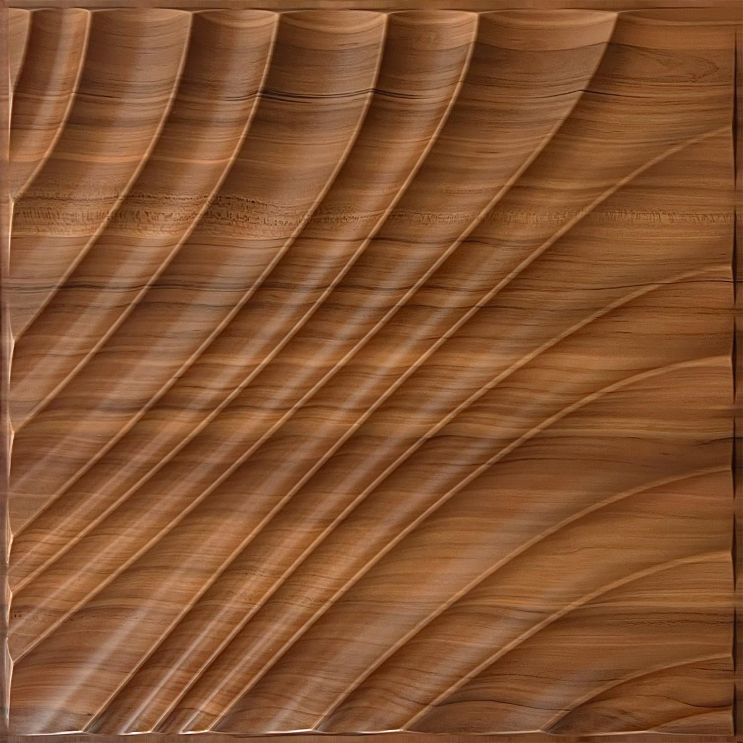 STICKGOO Wave 3D Wall Panels Peel and Stick, Faux Wood Panels for Wall, Brown Wood Grain Wall Panels for Interior Wall Decor, 19.7''x19.7'' PVC Accent Wall Panels for Living Room, Bedroom, Office