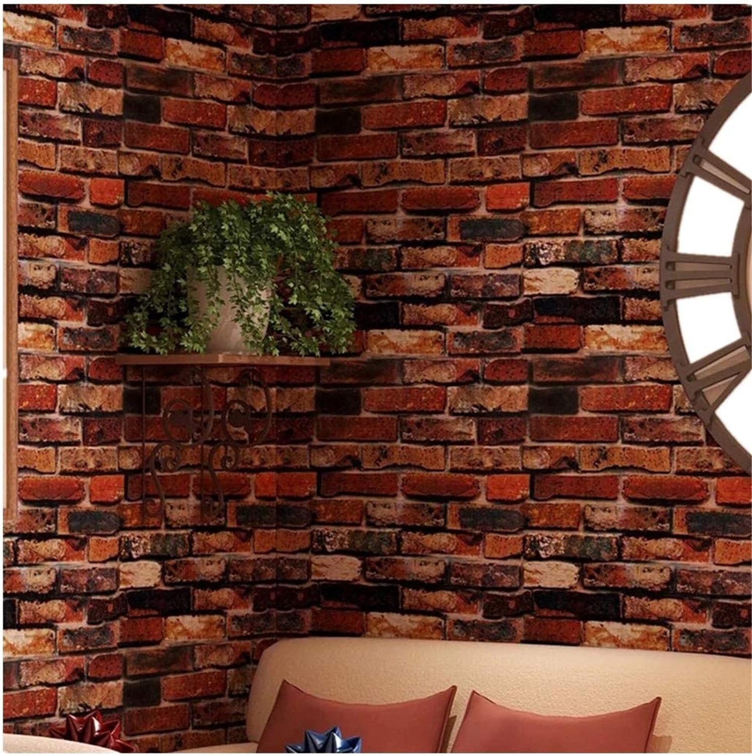 Yancorp 18 x 120 Brick Wallpaper Rust Red Peel and Stick Wallpaper Self Adhesive Fireplace Backdrop Kitchen Backsplash Wall Decor Stick on Wallpaper