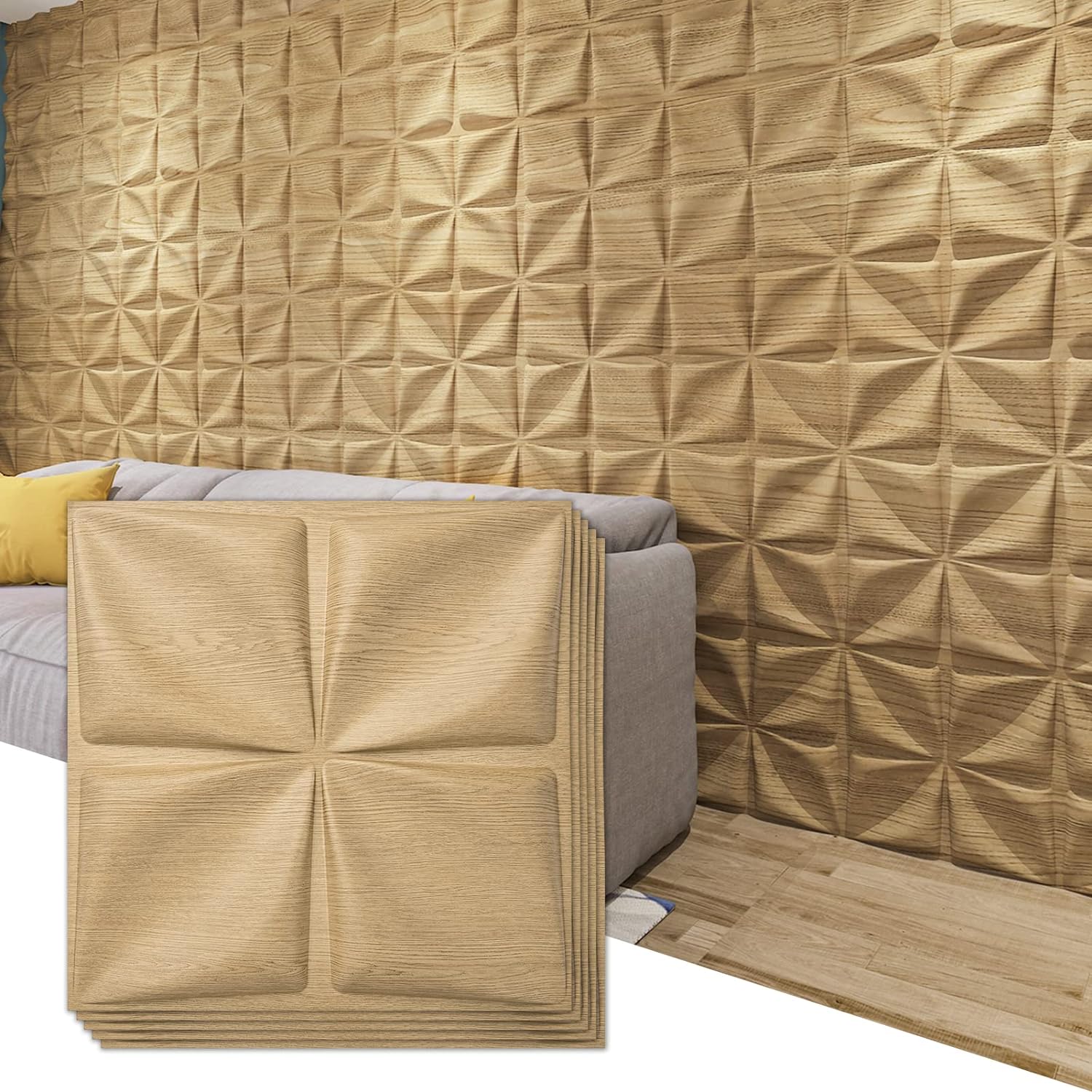 Art3d Wood Brown 3D Wall Panel PVC Flower Design Cover 32 Sqft, for Interior Wall Decor in Living Room,Bedroom,Lobby,Office,Shopping Mall