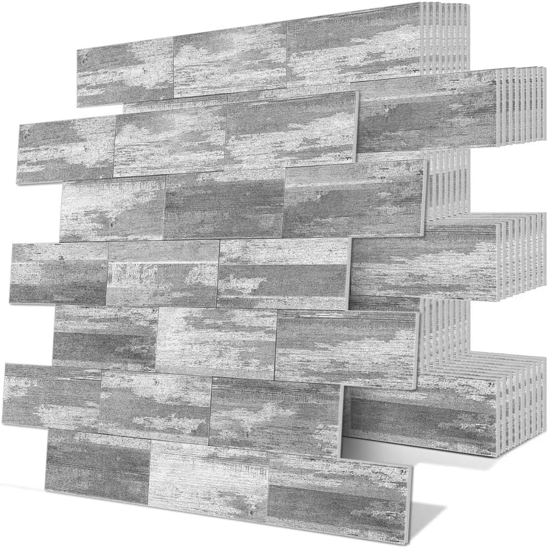 Peel and Stick Backsplash Tile for Kitchen and Bathroom Wall,3D Grey Panel Removable Wallpaper(10 Pack of 13.5x11.5)