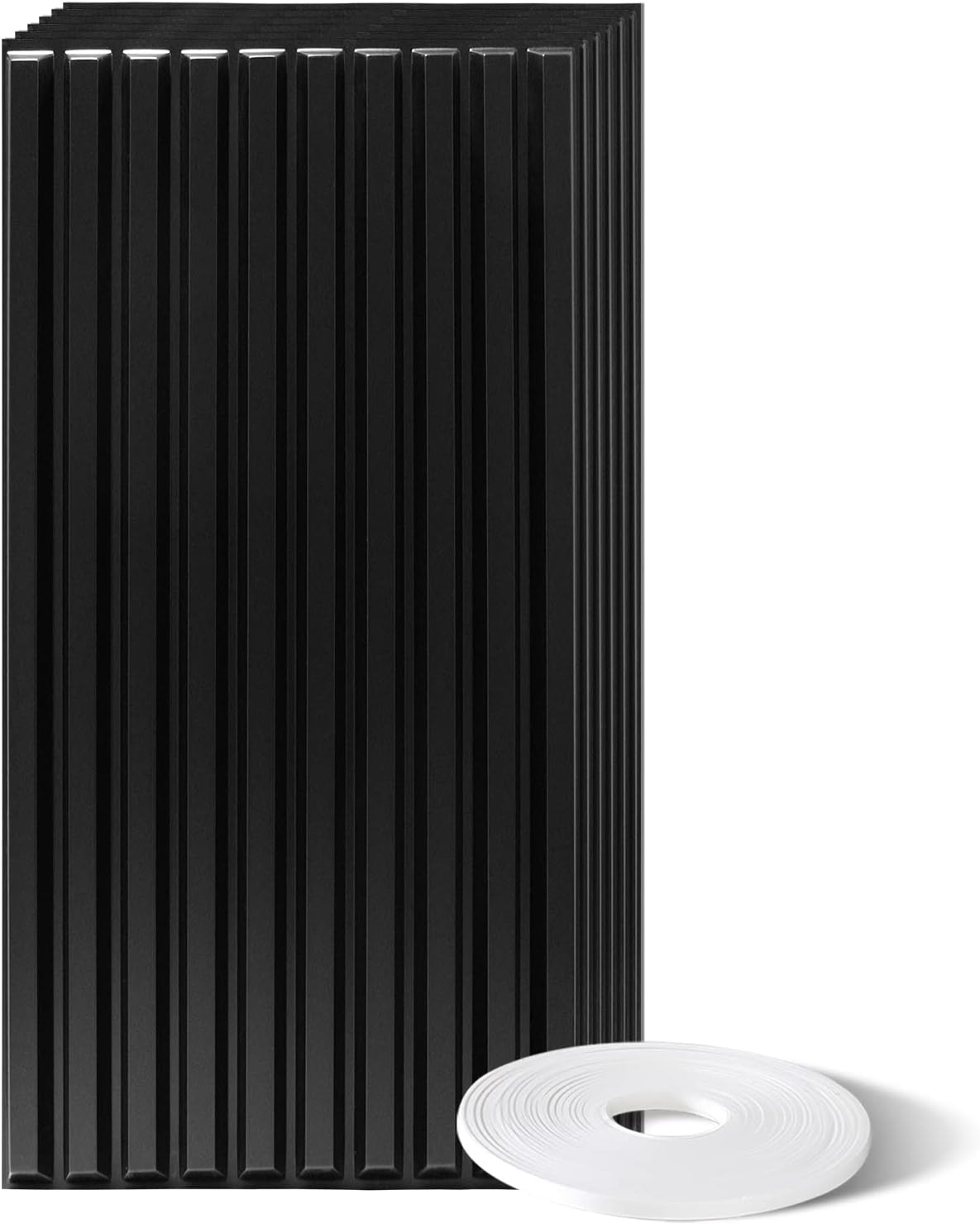 STICKGOO 6PCS Black 3D Wall Panels Peel and Stick, Slat Wall Paneling, PVC Black 3D Wall Panels for Wall, Textured Wall Panels for Interior Wall Decor, 23.6 x 47.2 x 6PCS, 46.5 Sq.Ft, Black