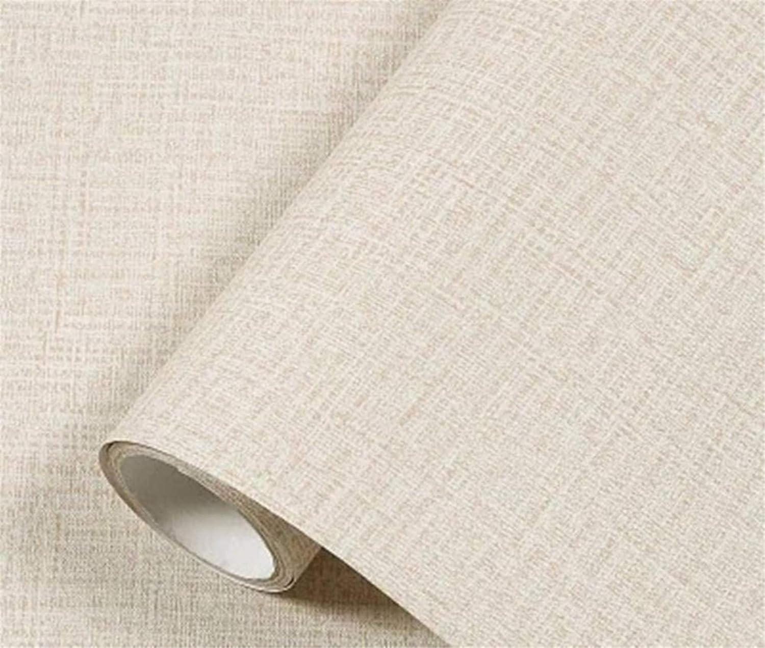 Yancorp 32.8ft Cream Textured Fabric Wallpaper Faux Grasscloth Beige Peel and Stick Wallpaper Self-Adhesive Wallpaper Linen Removable Wallpaper Cabinets Counter Top Liners, 15.7 X 394