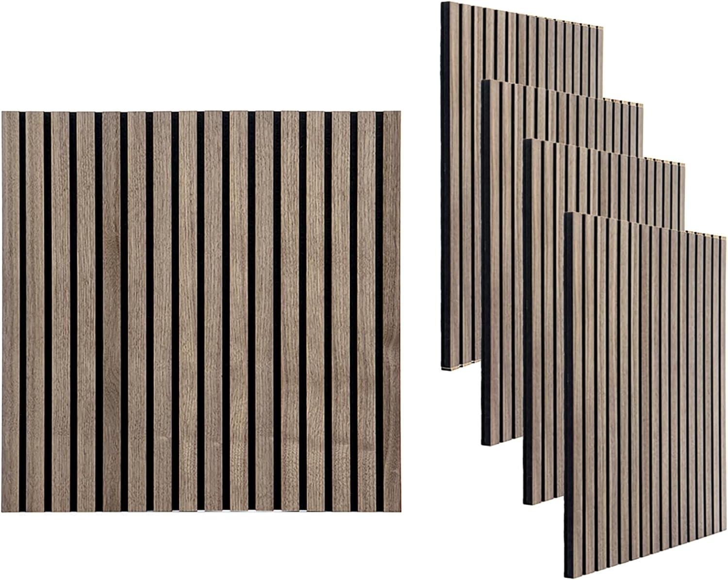 4PCS 3D Wood Slat Wall Panels Acoustic Panels for Interior Wall Decor | Fluted Wood Panel | Soundproof Felt Back Board | Natural 2x2 ft. | 4 Pack in Box (Walnut)