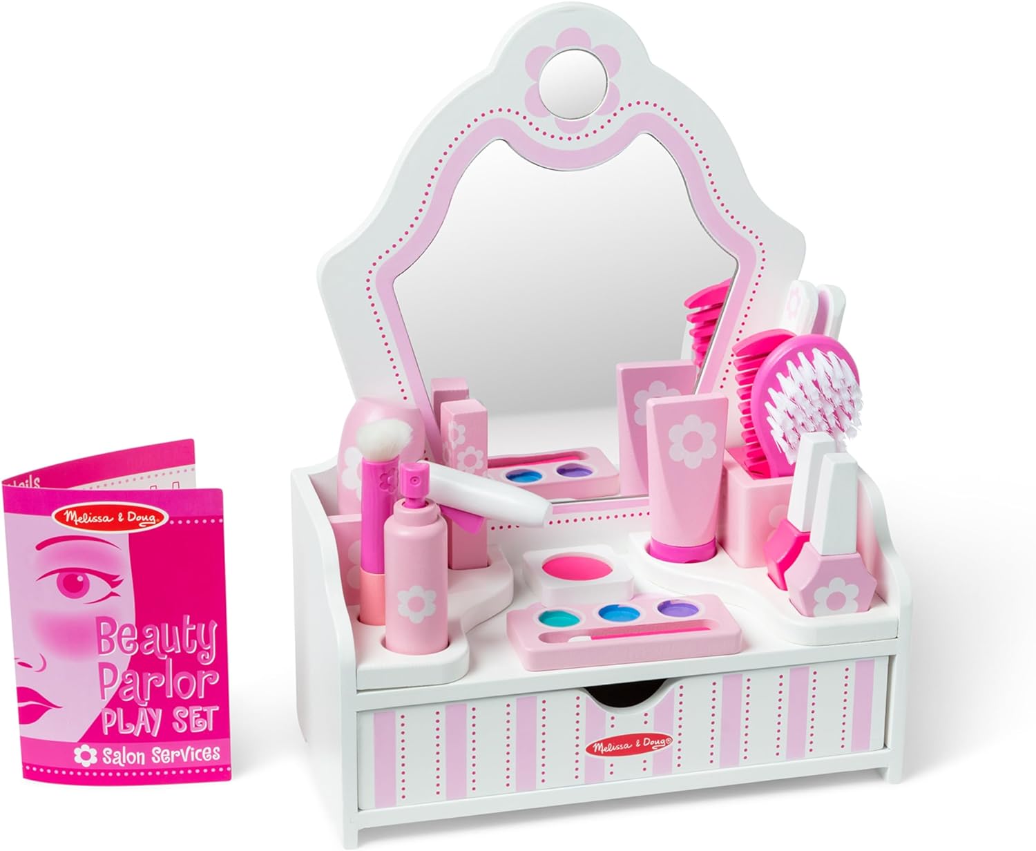 Melissa & Doug Wooden Beauty Salon Play Set With Accessories (18 pcs) - Pretend Hair Salon, Toddler Makeup Vanity, Fashion Role For Kids Ages 3+