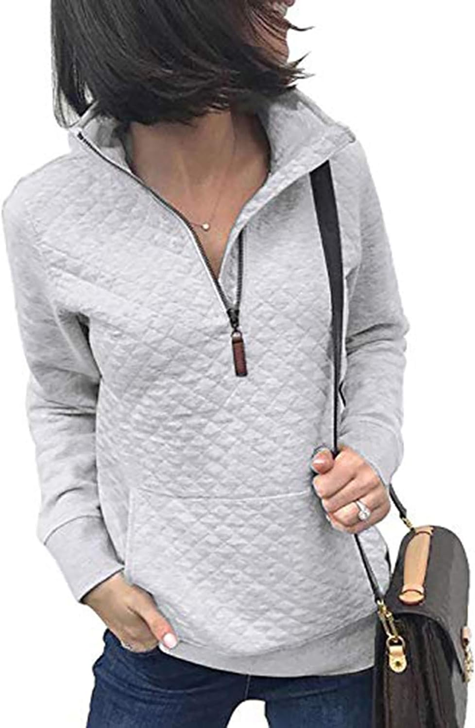 BTFBM Women Fashion Quilted Pattern Lightweight Zipper Long Sleeve Plain Casual Ladies Sweatshirts Pullovers Shirts Tops