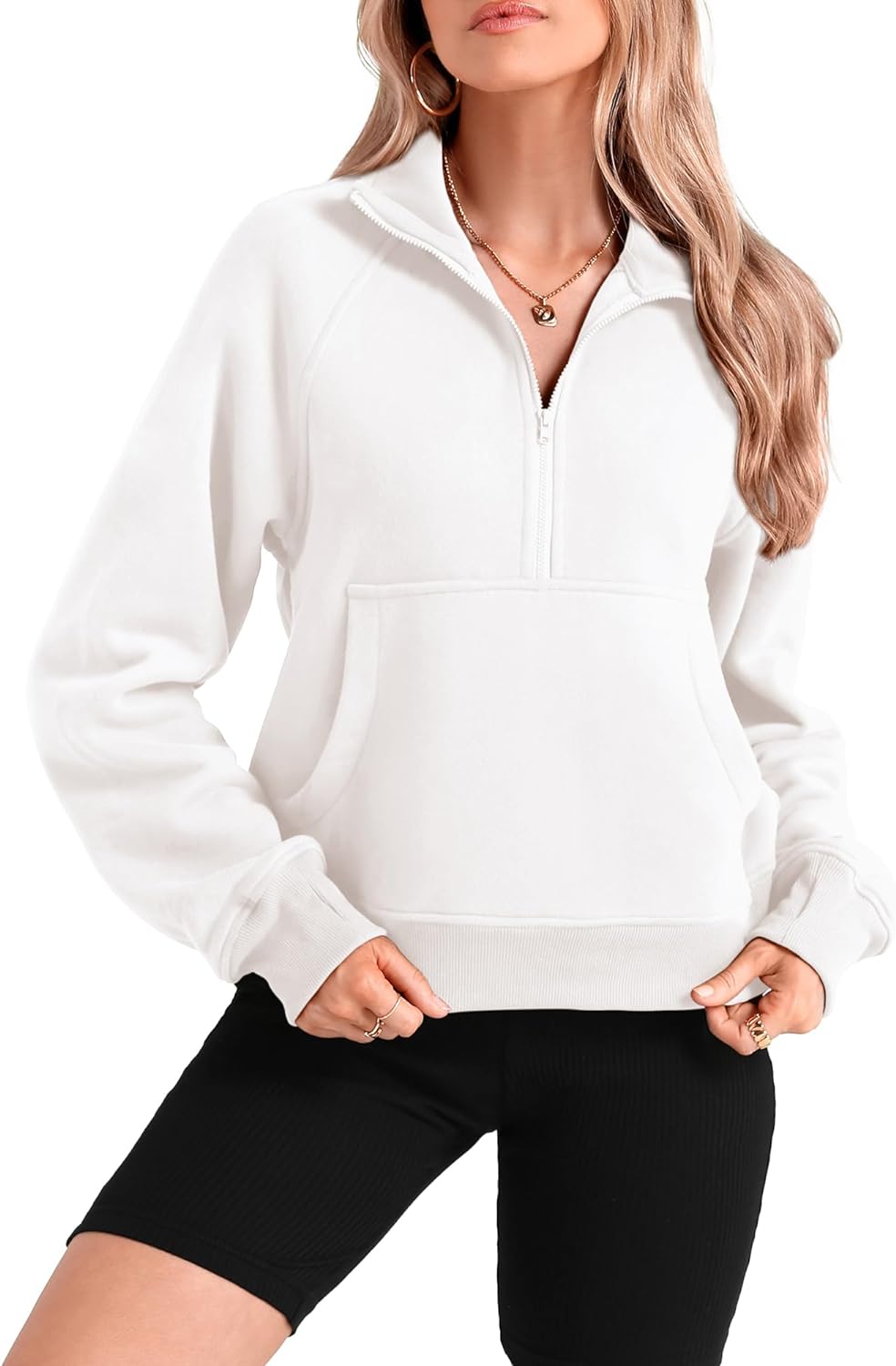 BTFBM Women Half Zip Pullover Sweatshirts Fall Winter Long Sleeve Fleece Lined Cropped Tops Sweater Pockets Thumb Hole