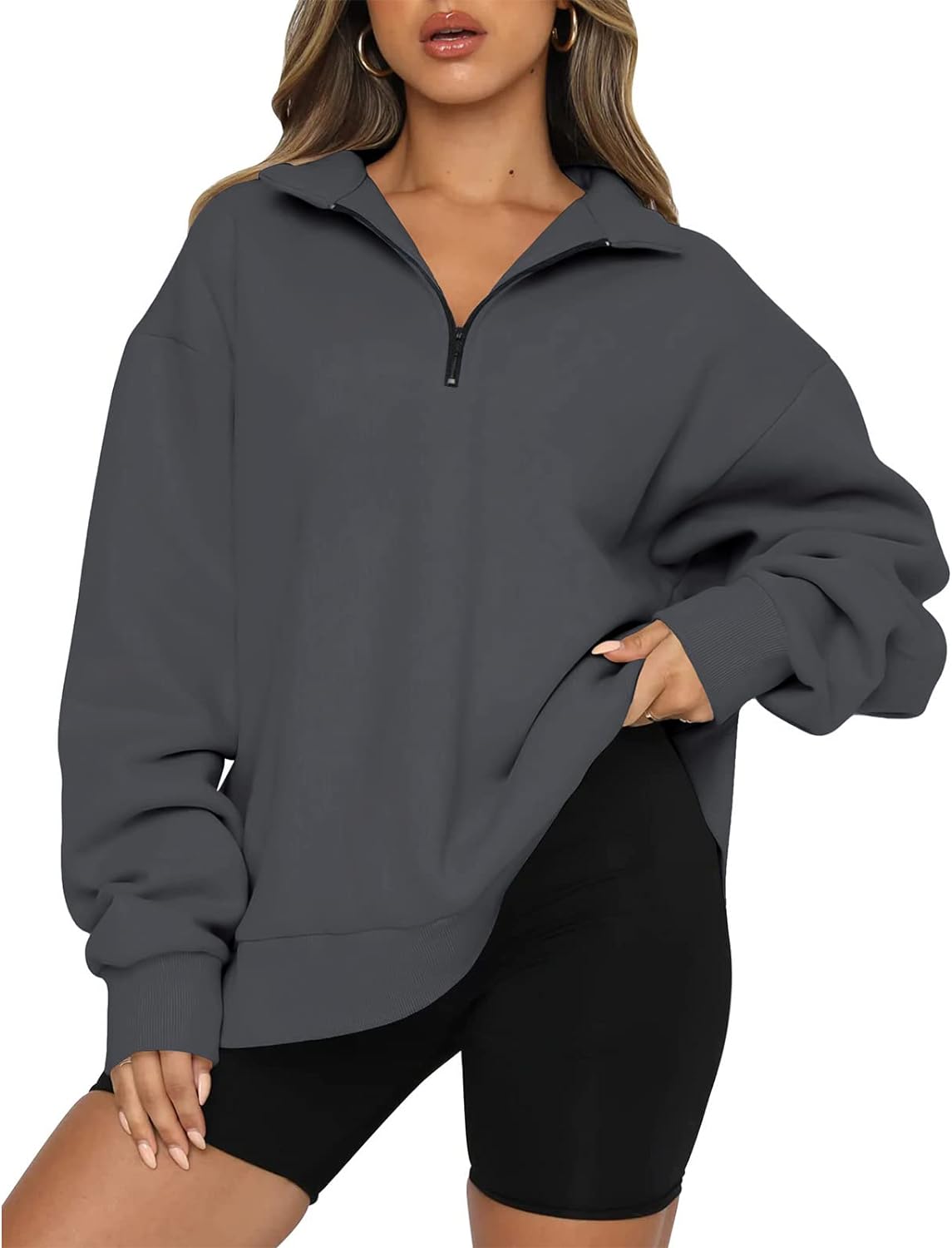 BTFBM Women' Quarter Zip Sweatshirt 2024 Fall Spring Oversized Casual Hoodies Long Sleeve Workout Pullover Y2K Clothes