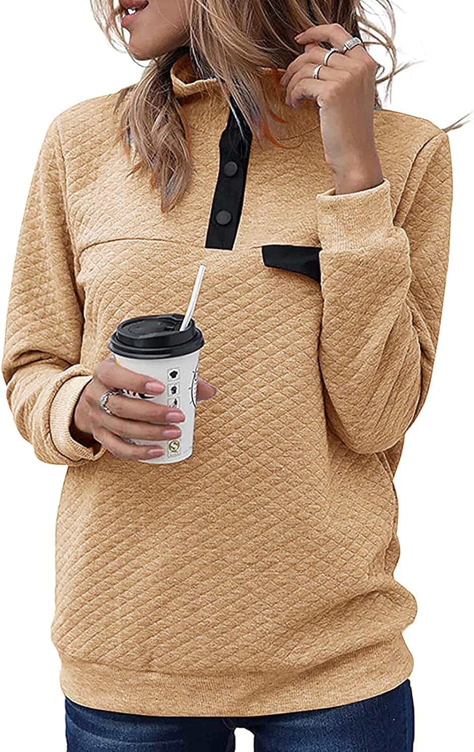 BTFBM Women Fashion Quilted Pattern Lightweight Zipper Long Sleeve Plain Casual Ladies Sweatshirts Pullovers Shirts Tops