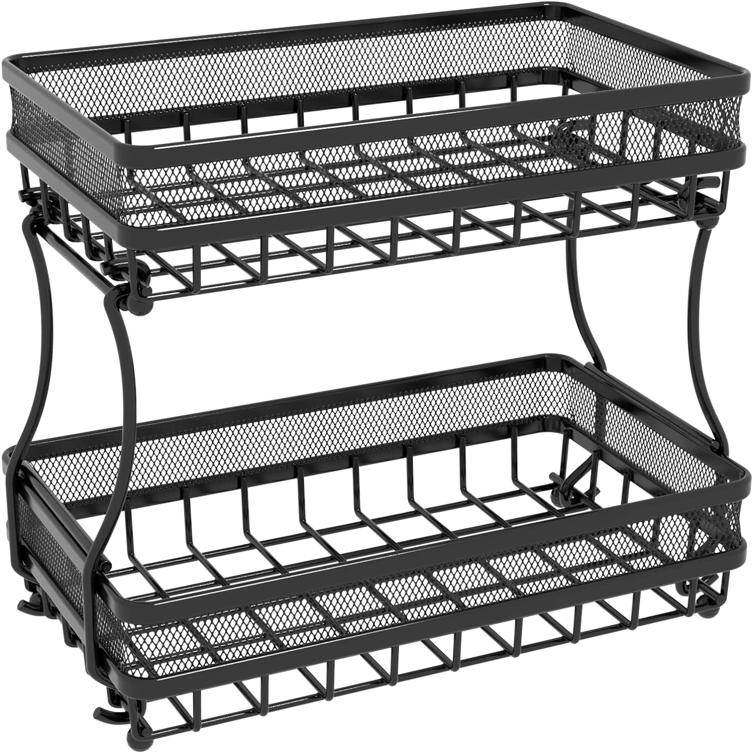 2 Tier Fruit Basket for Counter, Metal Fruit Basket Stand Detachable Fruit Holder Bread Vegetable Storage Basket Square Fruit Bowl for Kitchen Counter Dining Table