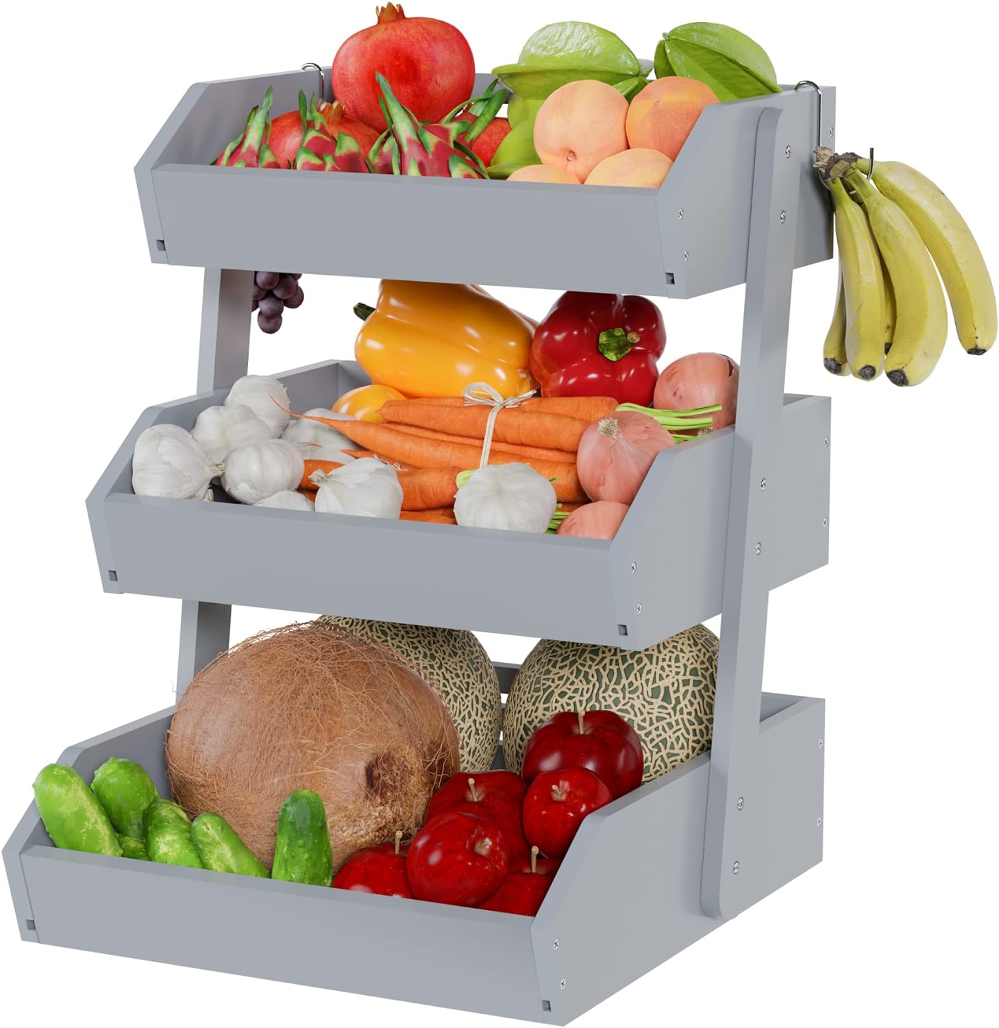 Fruit Basket Kitchen Countertop Storage - Large Fruit and Vegetable Holder with Banana Hanger Organize Bread Snack Seasoning for Counter