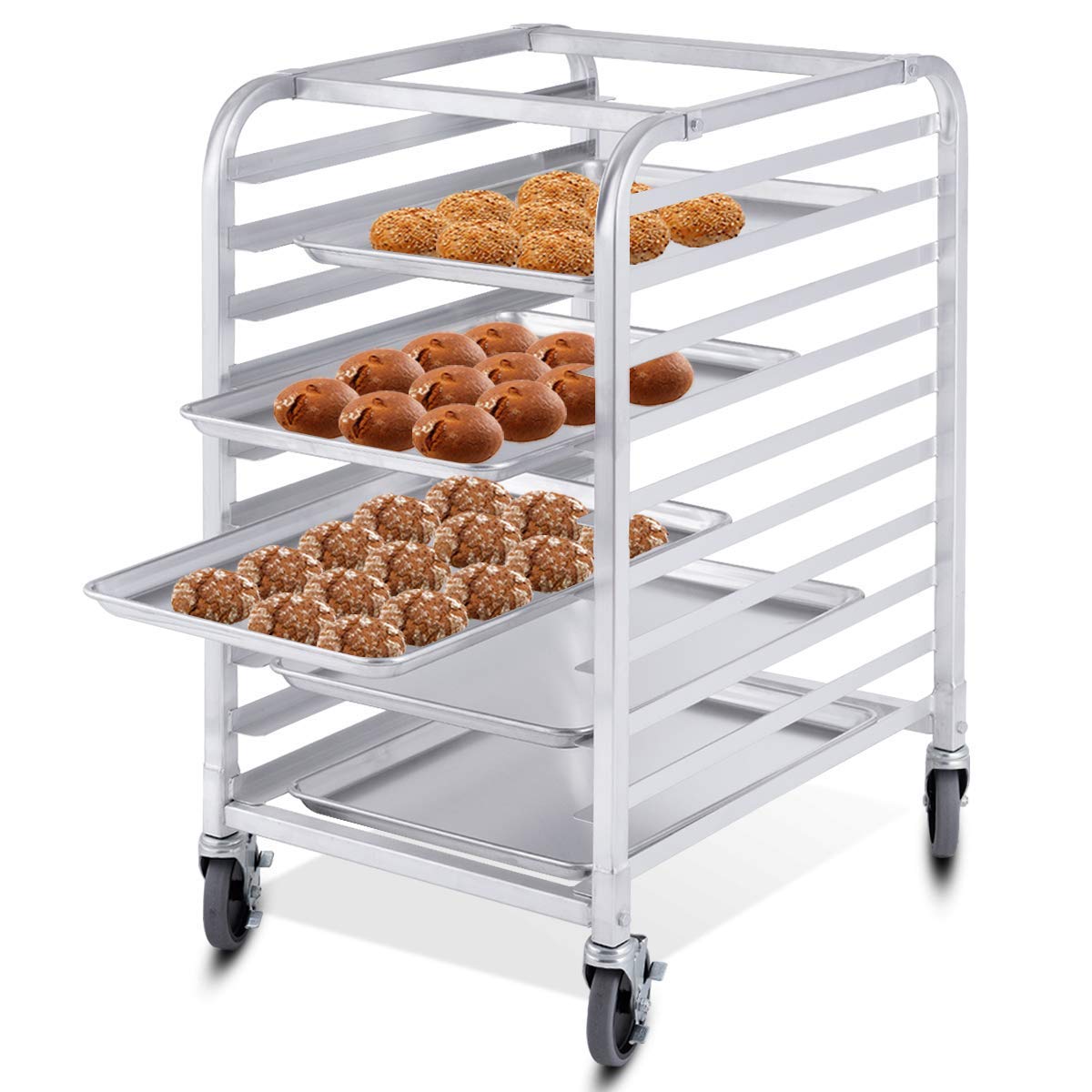 Giantex 10 Tier Aluminum Bakery Rack Home Commercial Kitchen Bun Pan Sheet Rack Mobile Sheet Pan Racking Trolley Storage Cooling Rack w/Lockable Casters