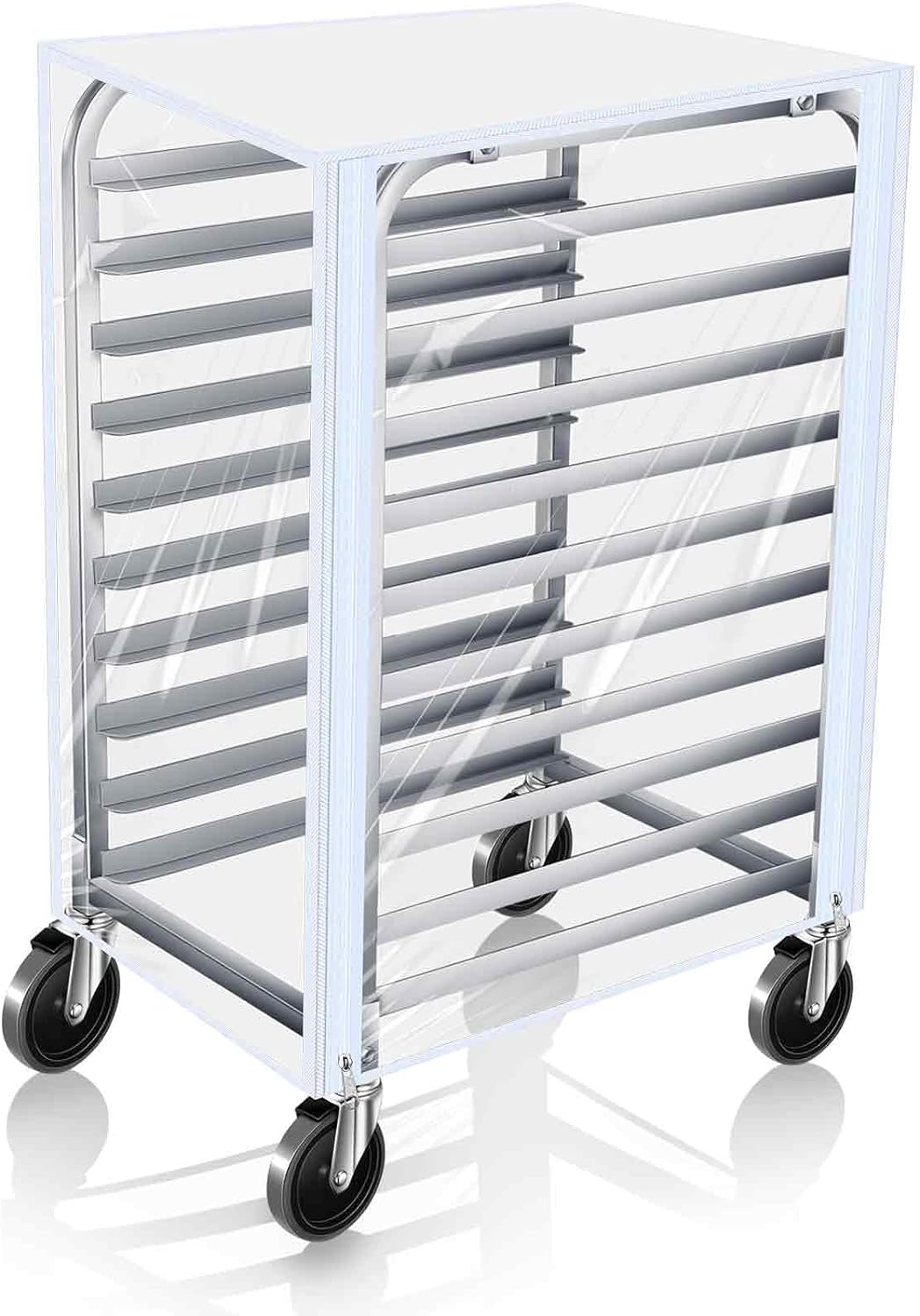 10 Tier Bakery Rack 23 L x 18 W x 39'' H Sheet Bun Pan Rack with Clear PVC Cooling Rack Cover Aluminum Commercial Kitchen Rack with Brake Wheels for Storage Kitchen Restaurant Cafeteria