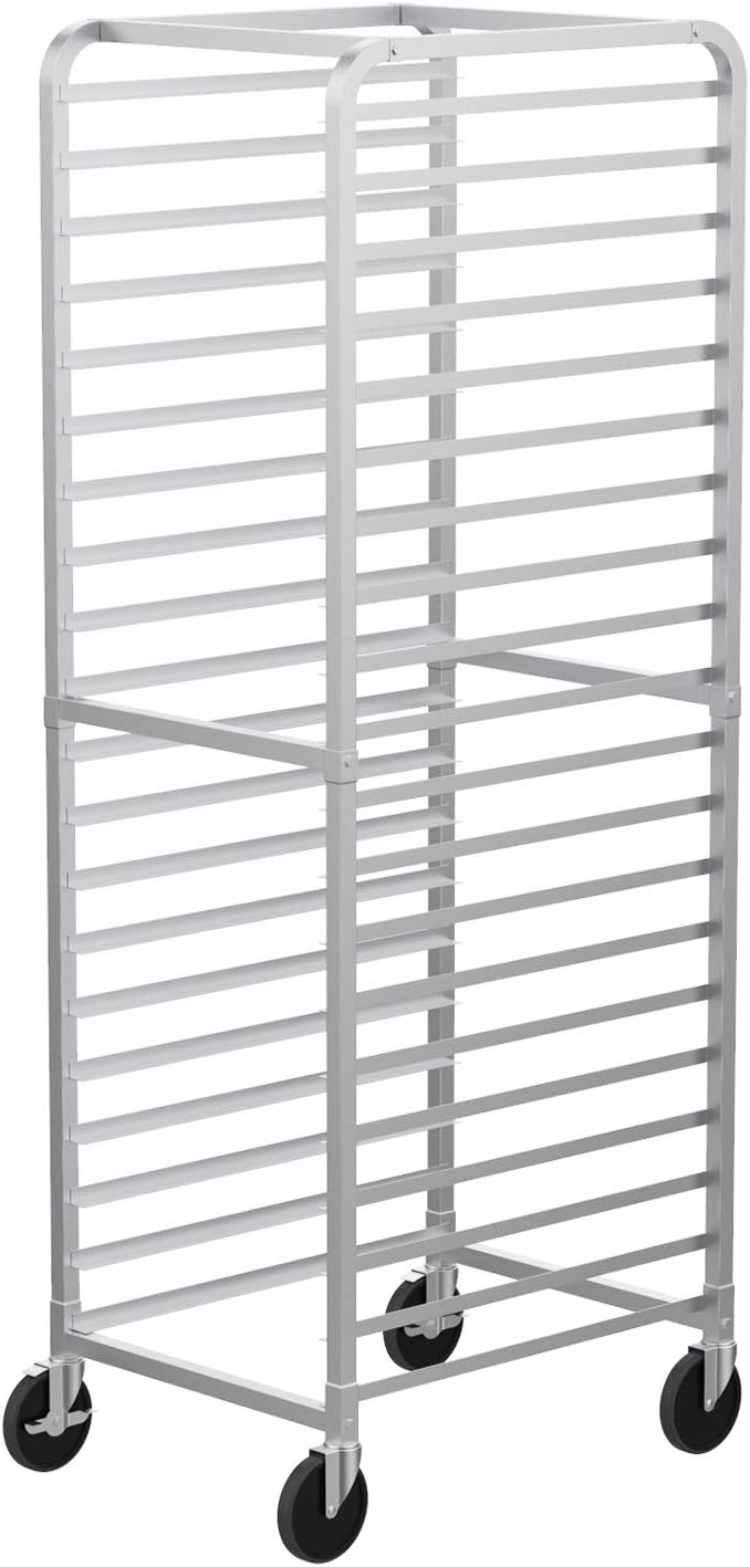 VINGLI 20-Tier Bakery Rack Commercial Stainless Steel Sheet Pan Rack with Brake Wheels for Kitchen, Restaurant, Pizzeria 