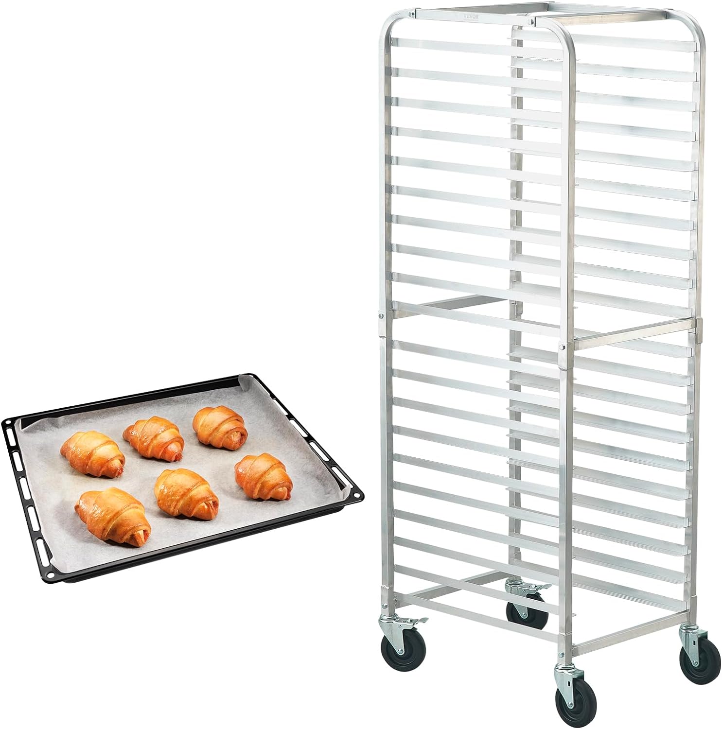 Bun Pan Rack, 20-Tier Commercial Bakery Racks with Brake Wheels, Aluminum Racking Trolley Storage for Half & Full Sheet, Speed Rack For Kitchen Home, Bread Baking Equipment, 26L x 20.4W x 70H