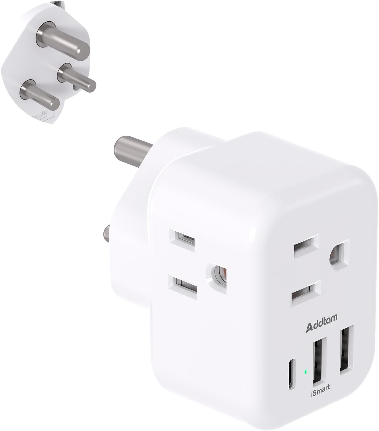 Addtam South Africa Power Adapter, Type M Travel Plug Adaptor Charger with 3 AC Outlets 3 USB Ports(1 USB C) for US to South Africa Botswana Zimbabwe Namibia Nepal