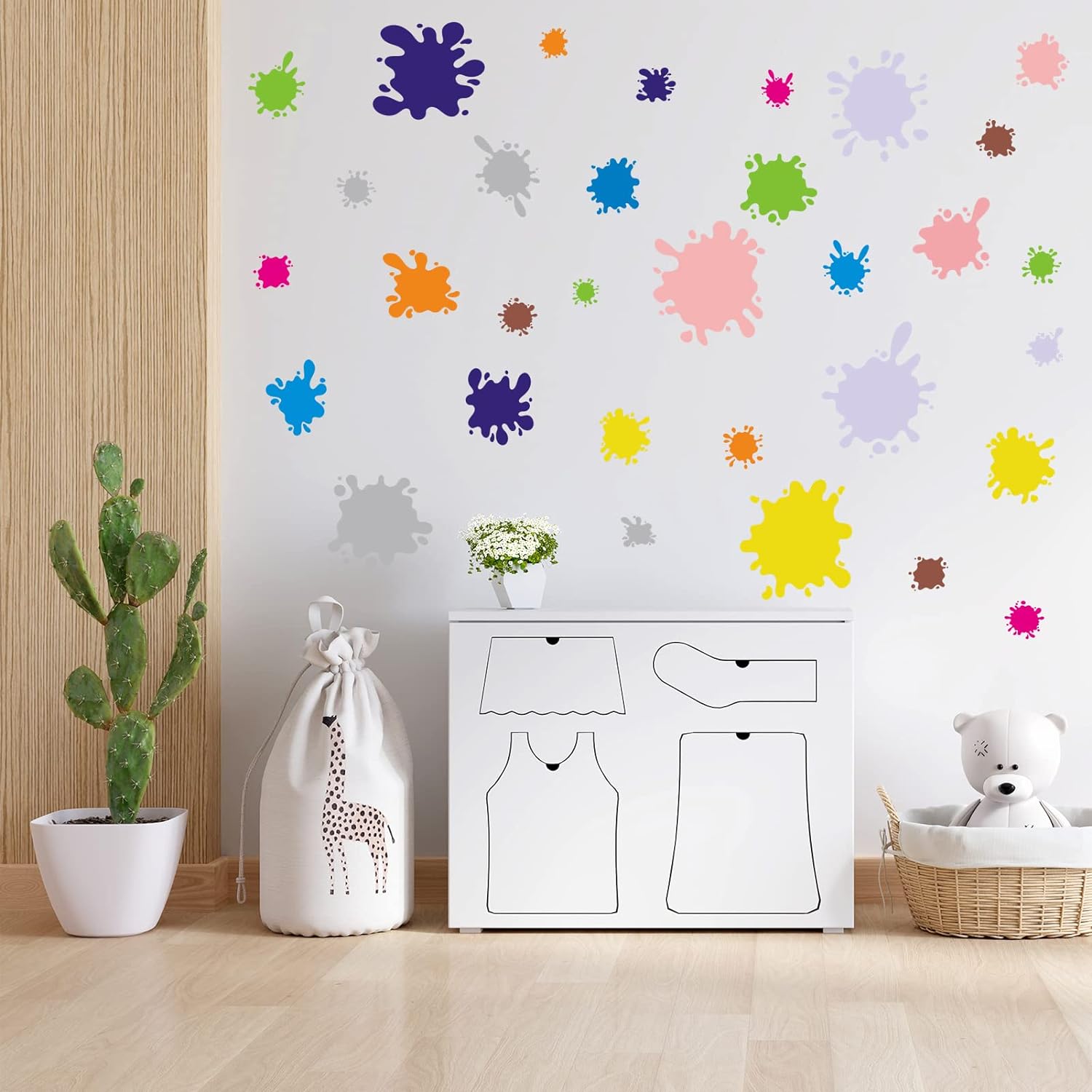 AnFigure 32pcs Colorful Paint Splatter Wall Decals Splatter and Splotches Wall Stickers Classroom Nursery Daycare Playroom School Wall Decal Kids Baby Children' Room Bedroom Wall Decor