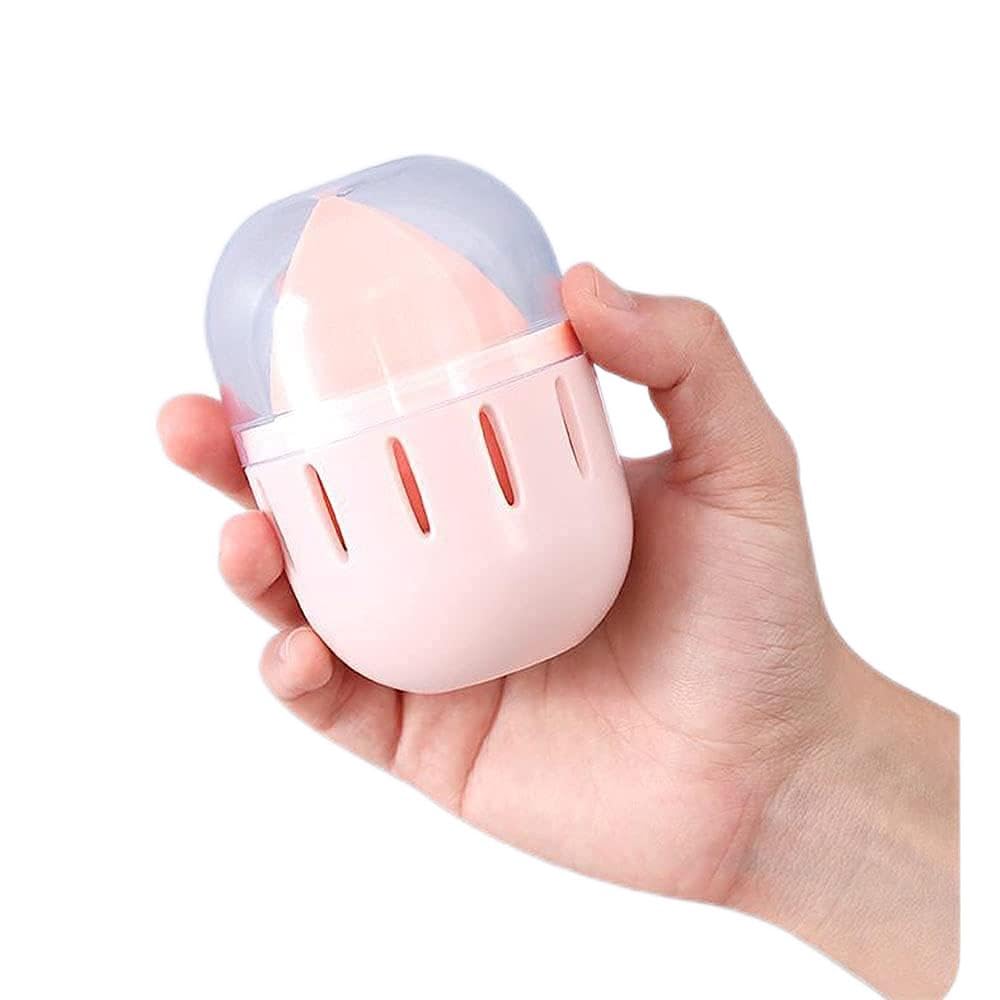 SUNFICON Makeup Sponge Organizer Holder Case Cosmetic Egg Sponge Container Stand Dust free with Clear Lid for Girls Women Wife in Handbags Travel Luggage Pink Durable Washable Reusable,Pink