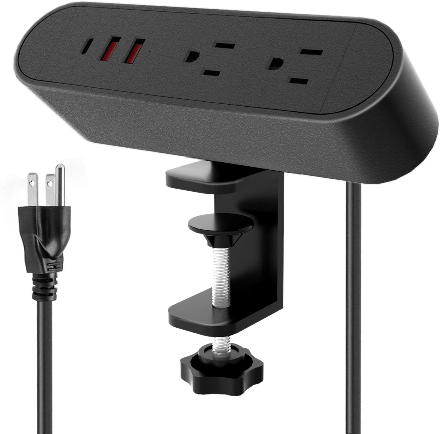 Desk Clamp Power Strip with PD 20W, Desk Mount Power Strip with 2 AC Outlets and 2 USB Fast Charging Ports, 6 ft Extension Cord Desktop Power Strip for Home,Office, Fit 1.75 inch Tabletop Edge Thick