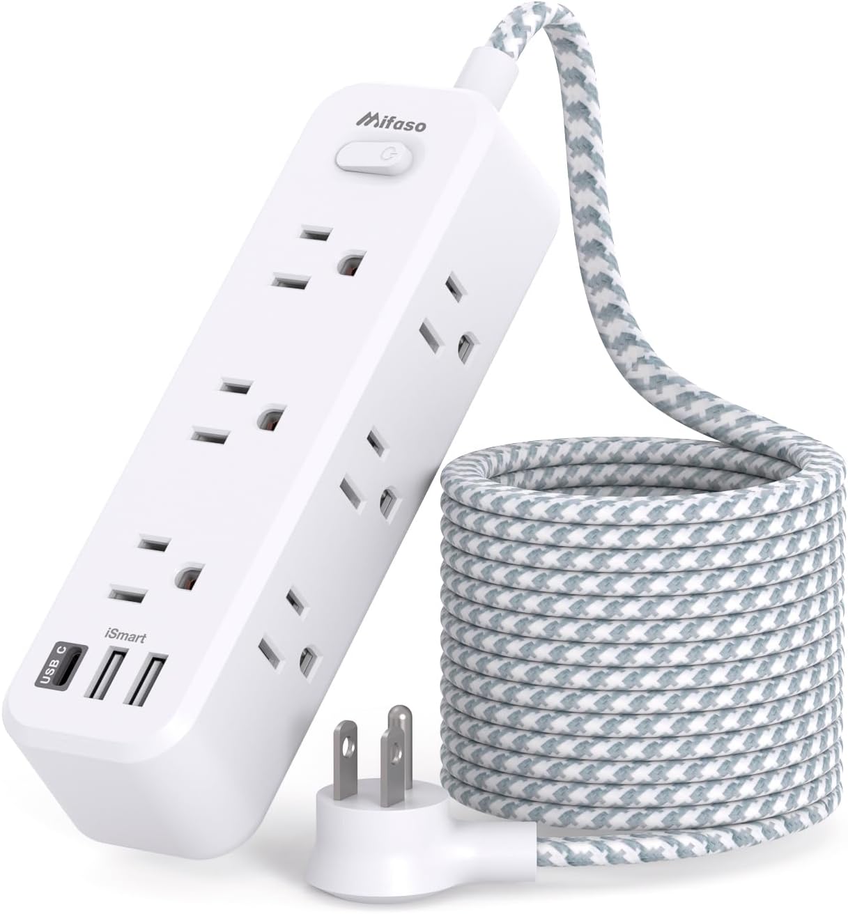 Surge Protector Power Strip, Braided Extension Cord with 9 AC Outlets 2 USB-A 1 USB-C Ports, 5ft Flat Plug Outlet Extension, 3 Sided Desktop Charging Station for Home,Office, Dorm, Travel, 900J