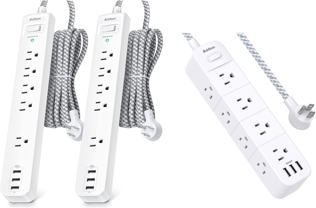 2 Pack Power Strip Surge Protector and Surge Protector Power Strip 12 Outlets with 3 USB Ports