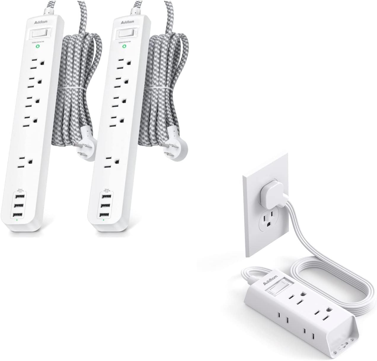 Cruise Essentials Flat Plug Power Strip and 2 Pack Power Strip Surge Protector