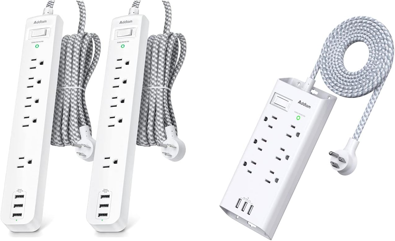 2 Pack Power Strip Surge Protector and Power Strip Surge Protector 6 Outlets and 3 USB Ports 5Ft Long Extension Cord