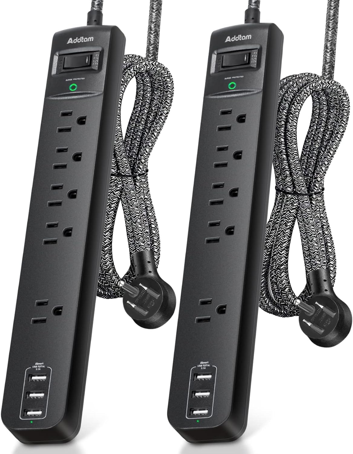 15FT Power Strip Surge Protector - Extension Cord with 5 Widely Outlets 3 USB Charging Ports, Flat Plug Overload Surge Protection, Wall Mount, Multi Outlet Extender for Home, Office ETL Listed, 2 Pack