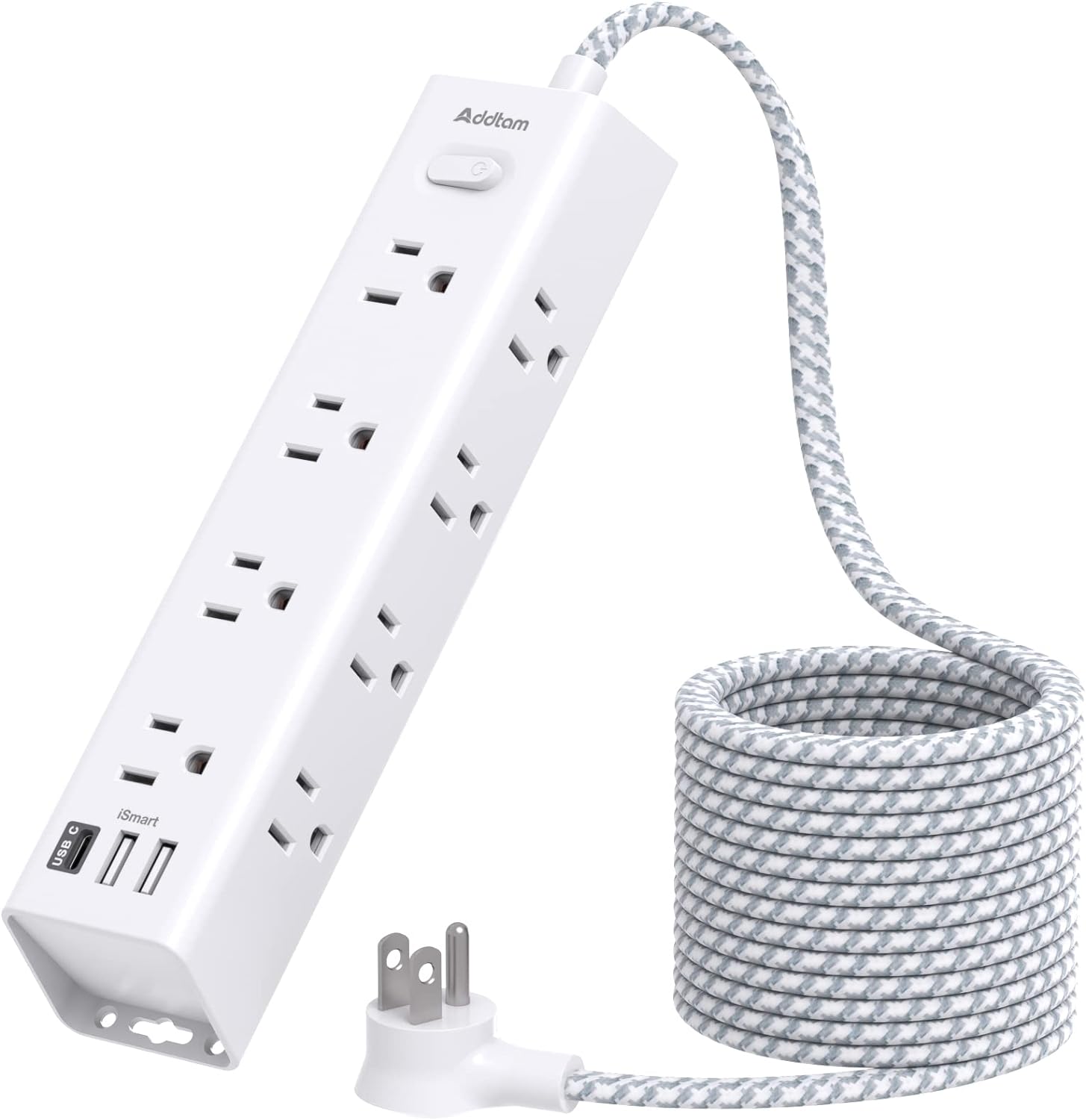 15FT Extension Cord - Power Strip Surge Protector, Long Cord with 12 Widely AC Outlets 3 USB, Flat Plug Extension Cord, Wall Mount, Desk Charging Station for Office Home College Dorm Room Essentials