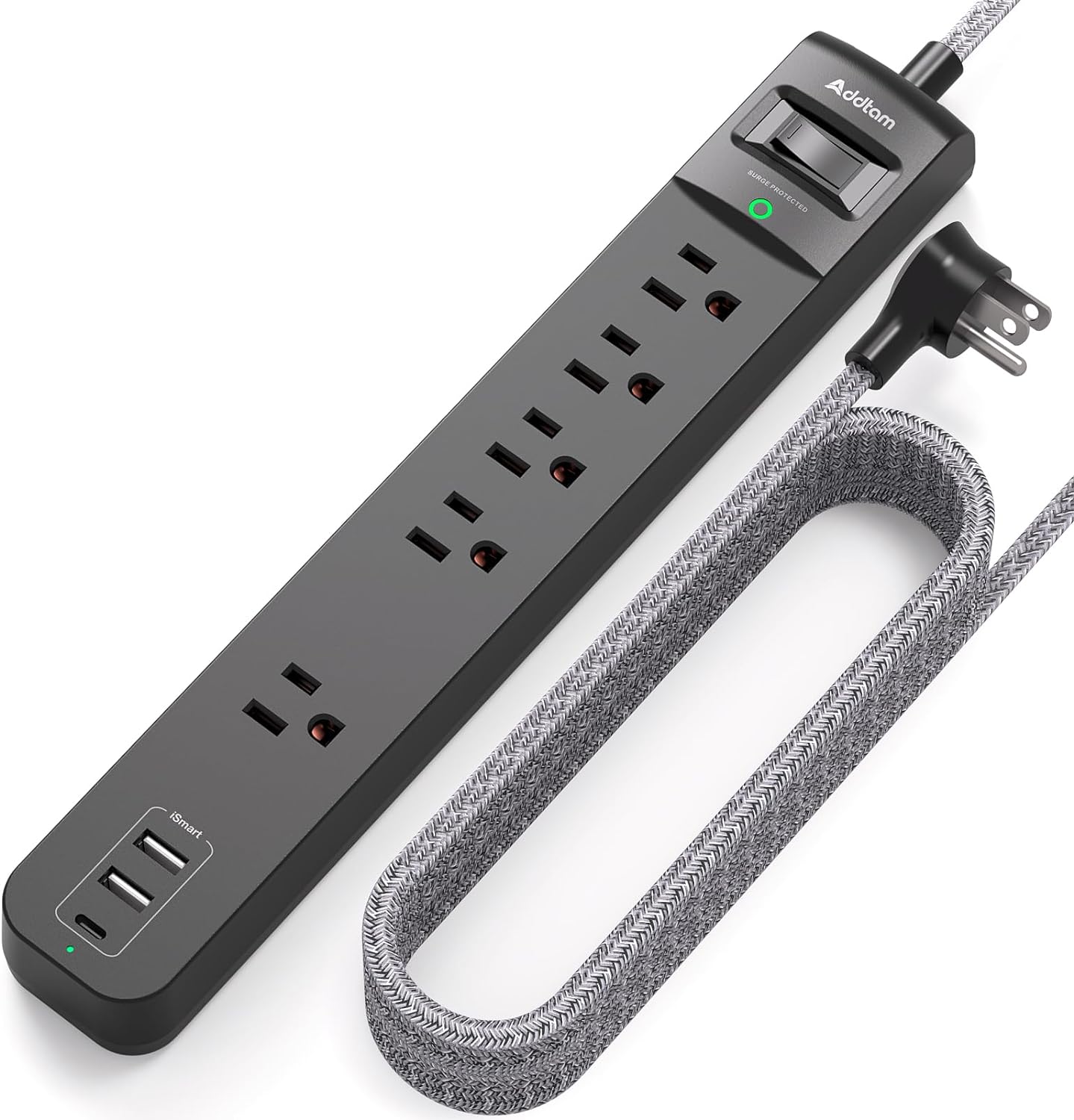 Extension Cord 15 ft - Long Power Strip Surge Protector, Flat Plug, Overload Surge Protection, 5 Outlets 3 USB Charging Ports, Multi Plug Outlet Extender for Indoor Home Office Dorm Room Essentials