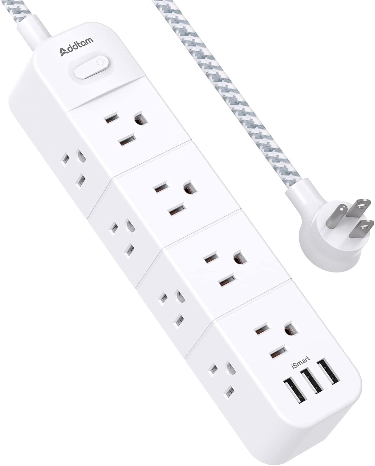 Addtam Surge Protector Power Strip, 12 Outlets with 3 USB Ports, Outlet Extender Strip with 5Ft Extension Cord, Flat Plug, Wall Mount for Dorm Home Office Supplies, ETL Listed