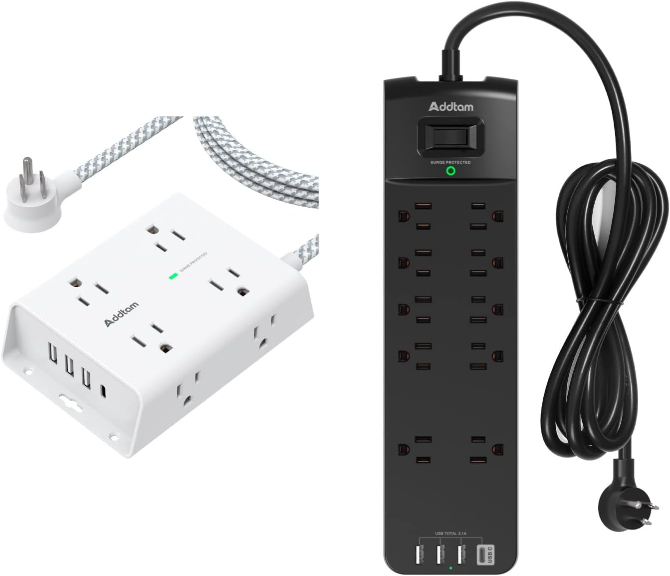 Surge Protector Power Strip, 8 Widely Outlets with 4 USB Ports(1 USB C Outlet) & Power Strip Surge Protector with 10 Outlets and 4 USB Ports