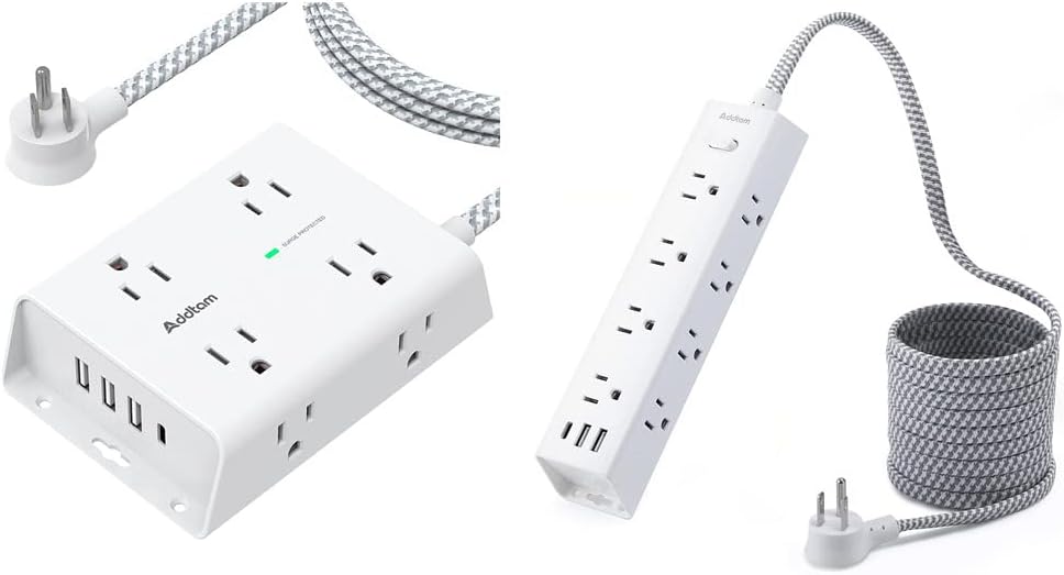 Surge Protector Power Strip, Addtam 3-Side Outlet Extender Strip with Long Extension Cord, Wall Mount for Dorm Home Office, ETL Listed