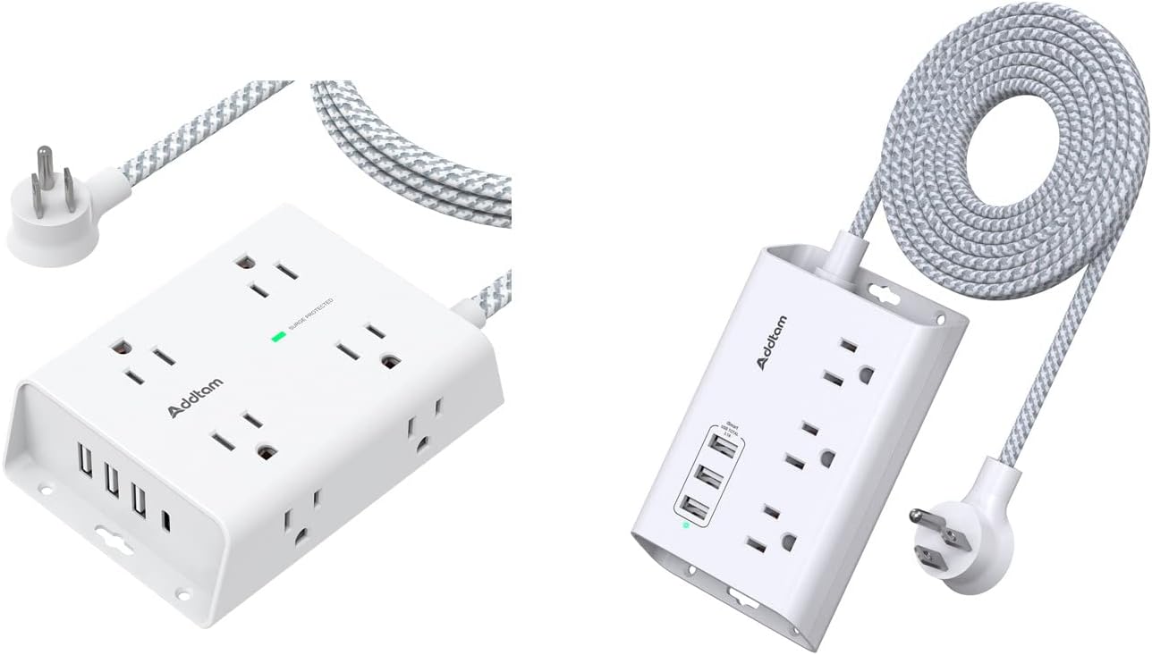 Surge Protector Power Strip, 8 Widely Outlets with 4 USB Ports(1 USB C Outlet) and 3 Outlets with 3 USB Ports, Flat Plug Extension Cord, Wall Mount for Dorm Home Office, ETL Listed