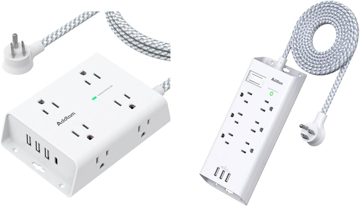 Surge Protector Power Strip, 8 Widely Outlets with 4 USB Ports(1 USB C Outlet) and 6 Outlets with 3 USB Ports, Flat Plug Extension Cord, Wall Mount for Dorm Home Office, ETL Listed