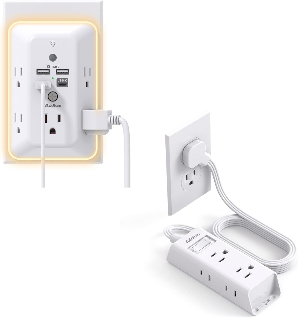 Surge Protector, Outlet Extender with Night Light and Cruise Essentials Flat Plug Power Strip