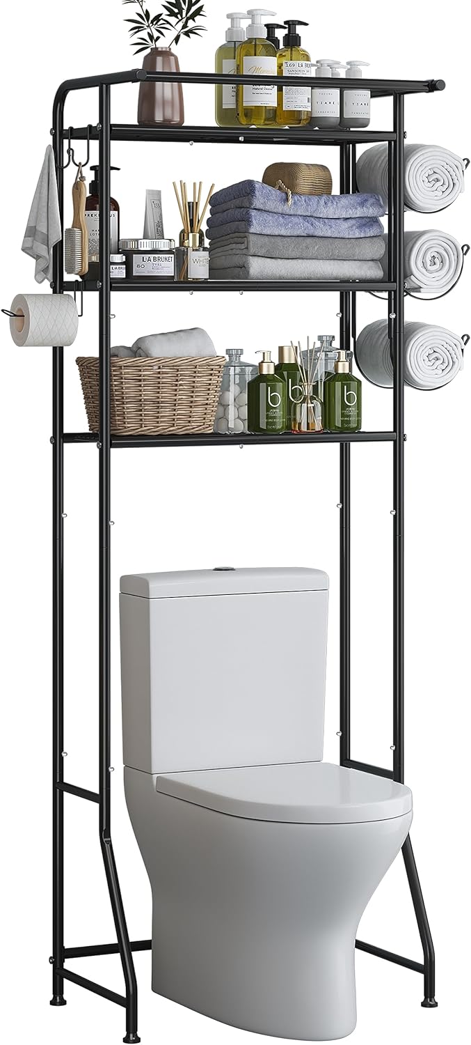 3 Tier Over The Toilet Rack, Shelf Bathroom, Bathroom Stand Organizer Space Saver, Black