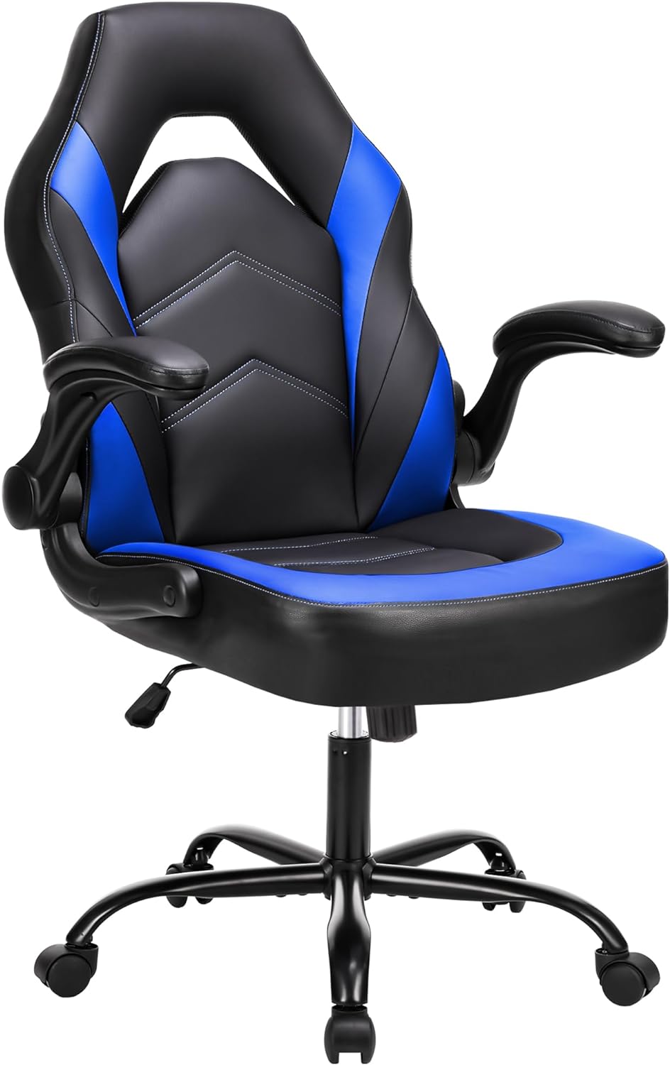 OLIXIS Office Ergonomic Computer Gaming Desk Racing Chair for Adults, Flip-up Arms Adjustable Height PU Leather Swivel with Wheels - Blue