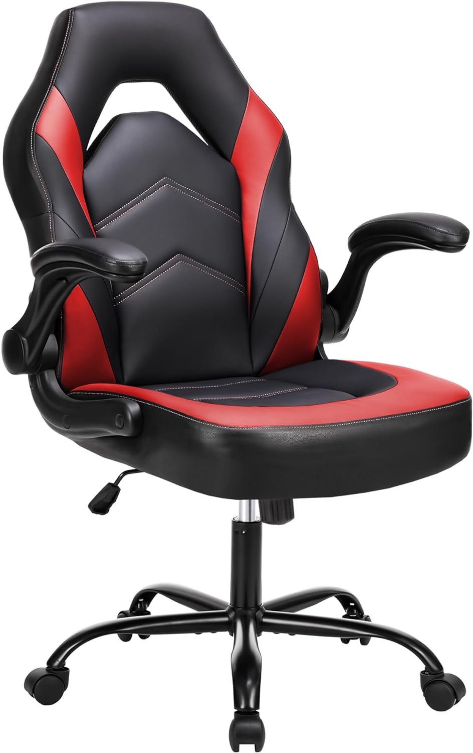 OLIXIS Office Ergonomic Computer Gaming Desk Racing Chair for Adults, Flip-up Arms Adjustable Height PU Leather Swivel with Wheels - Red