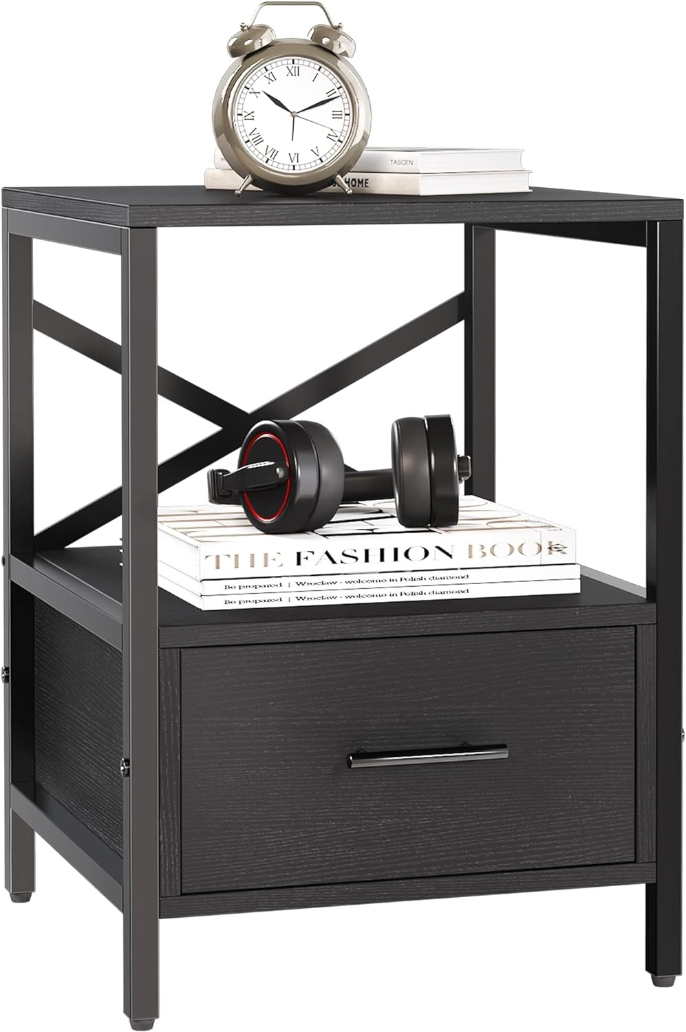 Black End Tables with Drawer, Black Side Tables Living Room, Nightstand Bedside Tables, End Table