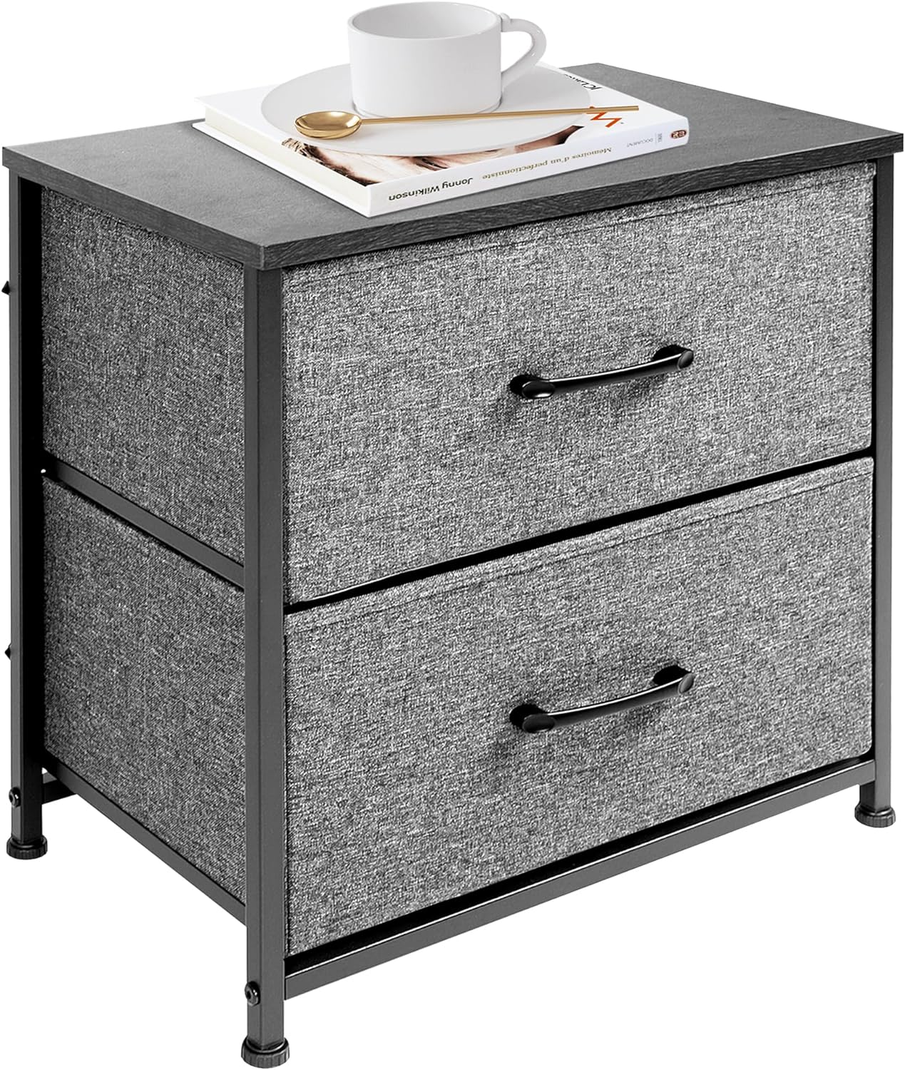 Nightstand, 2 Drawers Nightstand for Bedroom, Bedside Table Small Dresser with Removable Fabric Bins, Night Stand, End Table, Side Table, Bedside Furniture, Living Room, Dorm, Dark Grey