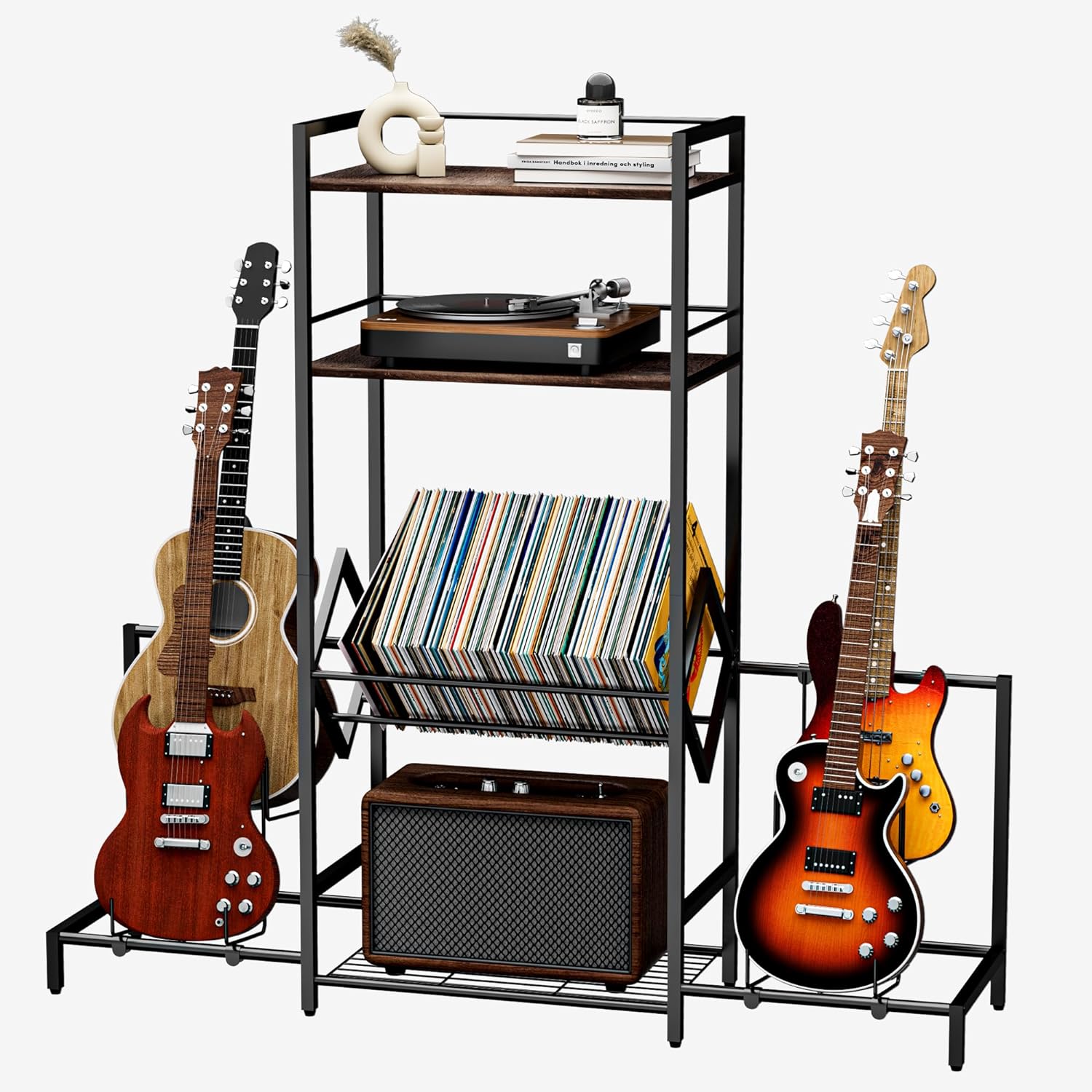 Rockn' Multi Guitar Stand and vinyl record display shelf