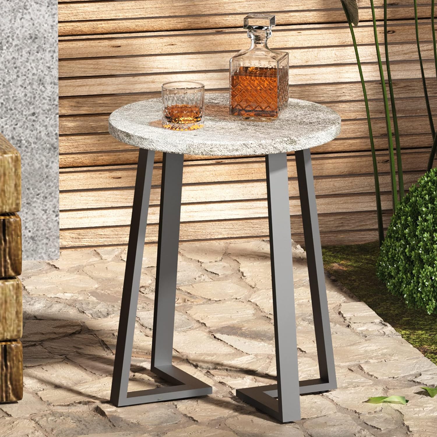 Versatile Small Side Table for Living Room, Bedroom or Patio - Outdoor Side Table and Indoor Plant Stand for Small Spaces - End Table with Concrete-Colored Top Design