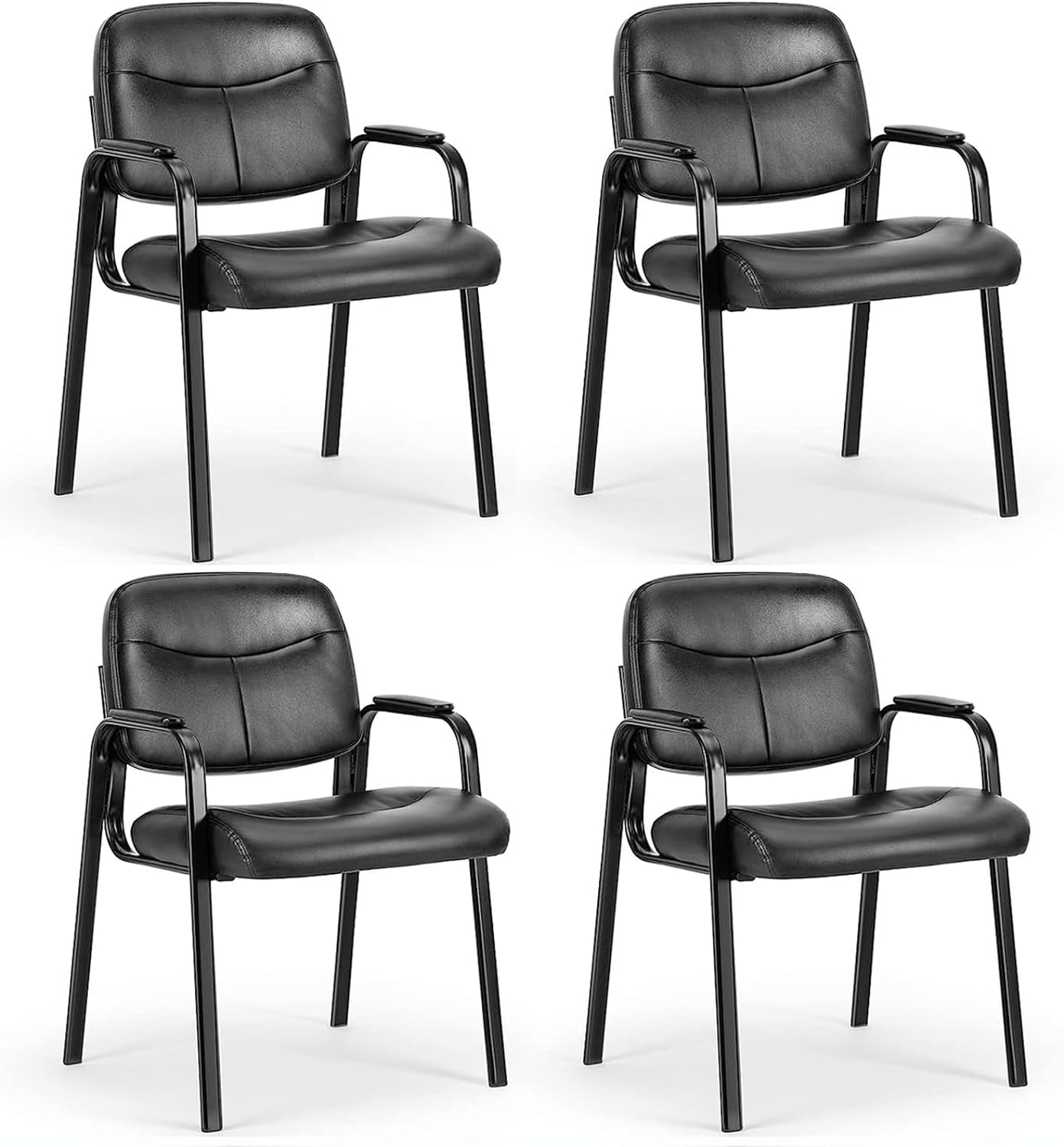 OLIXIS Guest Reception Chair - Waiting Room Chair Set of 4 with Fixed PU Leather Padded Armrest, Clinic Chairs with Lumbar Support, Office Desk Chairs Without Wheels Restaurant, Library, Barber Store