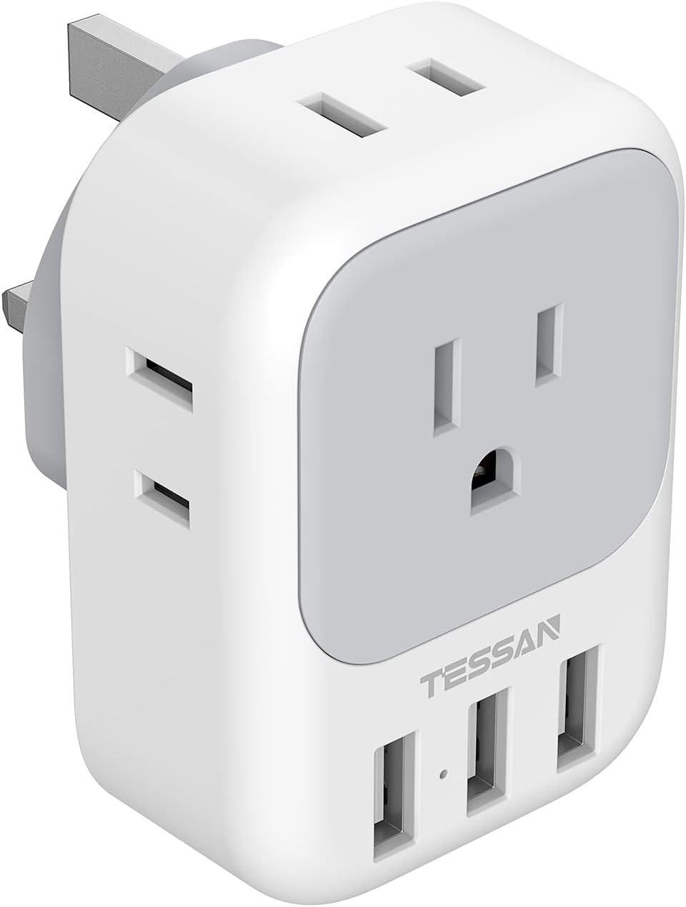 US to UK Plug Adapter, TESSAN Type G Ireland Travel Adapter with 4 Electrical Outlet 3 USB Charger, USA to Dubai Kenya Scotland England British London Hong Kong Irish Singapore Power Adaptor